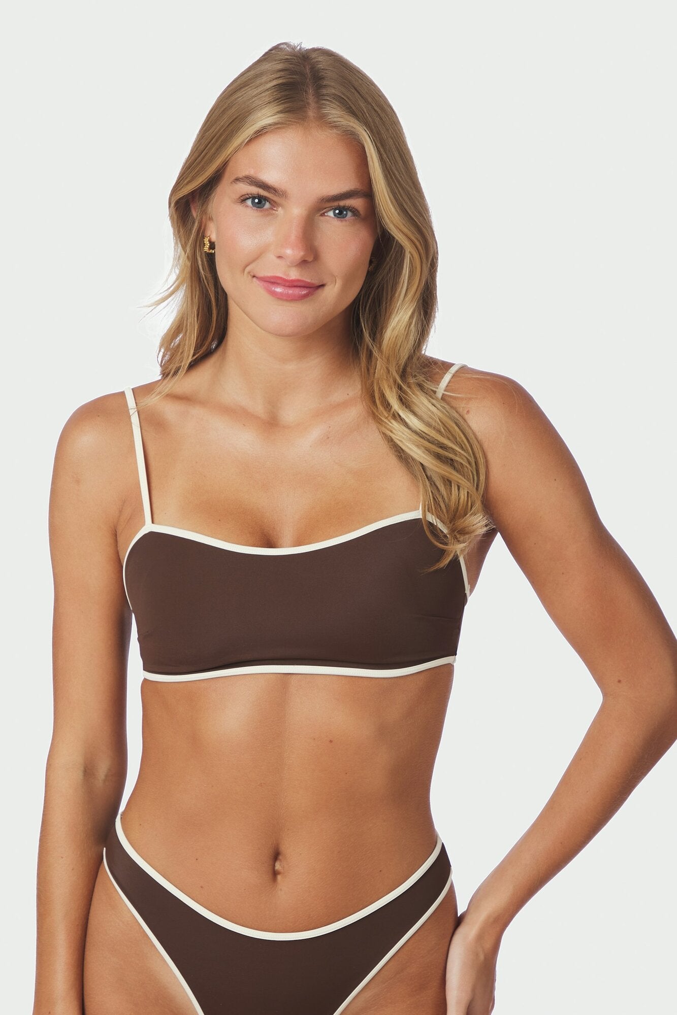 Fia Solid Contrast bikinitop - Dark Brown/Creme