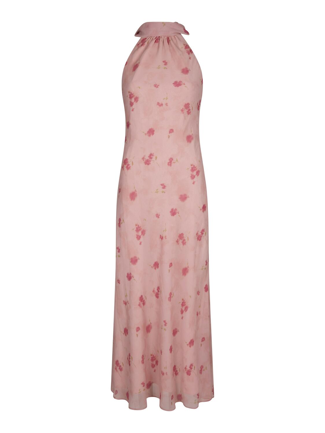 Fiona Blurred Flower Halter Neck kjole - lyserød