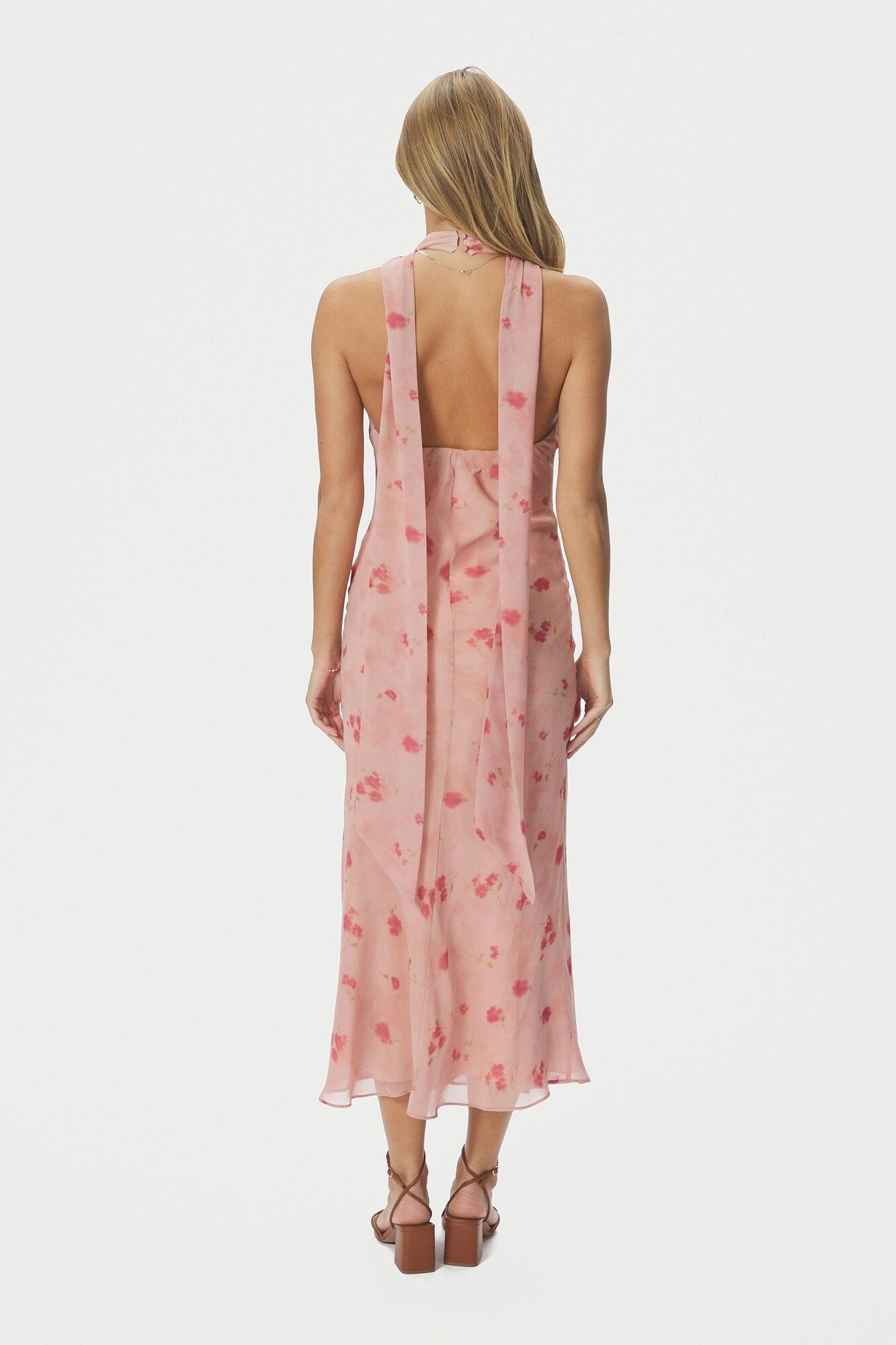 Fiona Blurred Flower Halter Neck kjole - lyserød