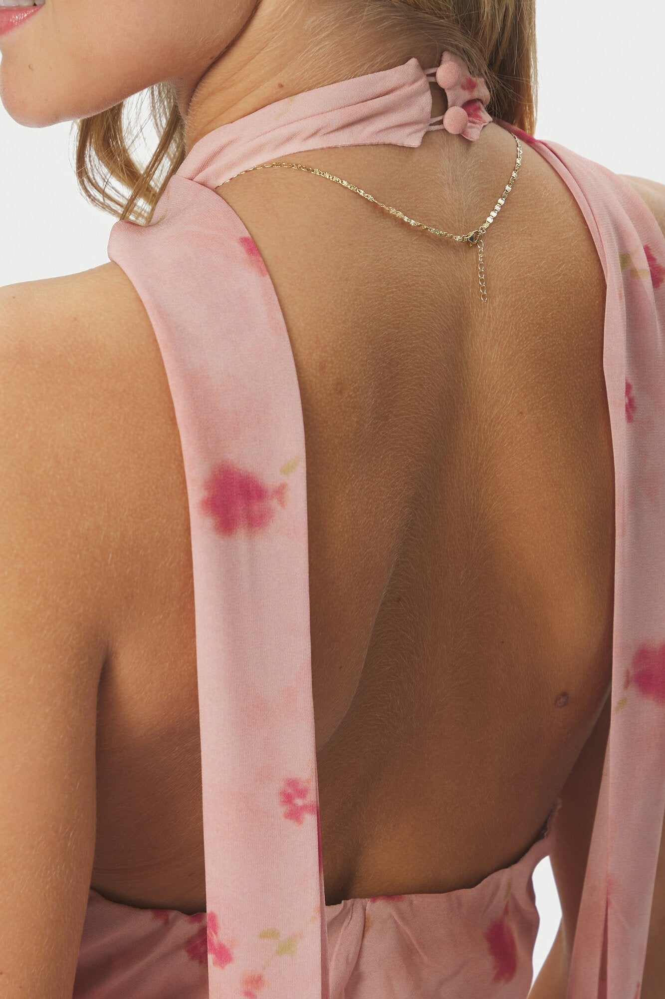 Fiona Blurred Flower Halter Neck kjole - lyserød