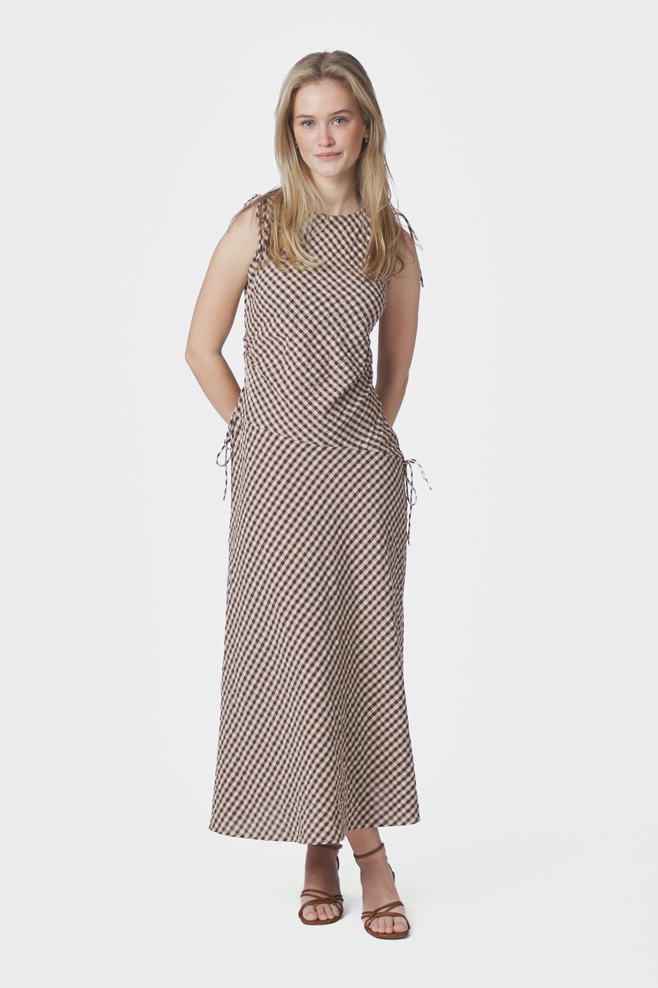 Saxton Check kjole - brun