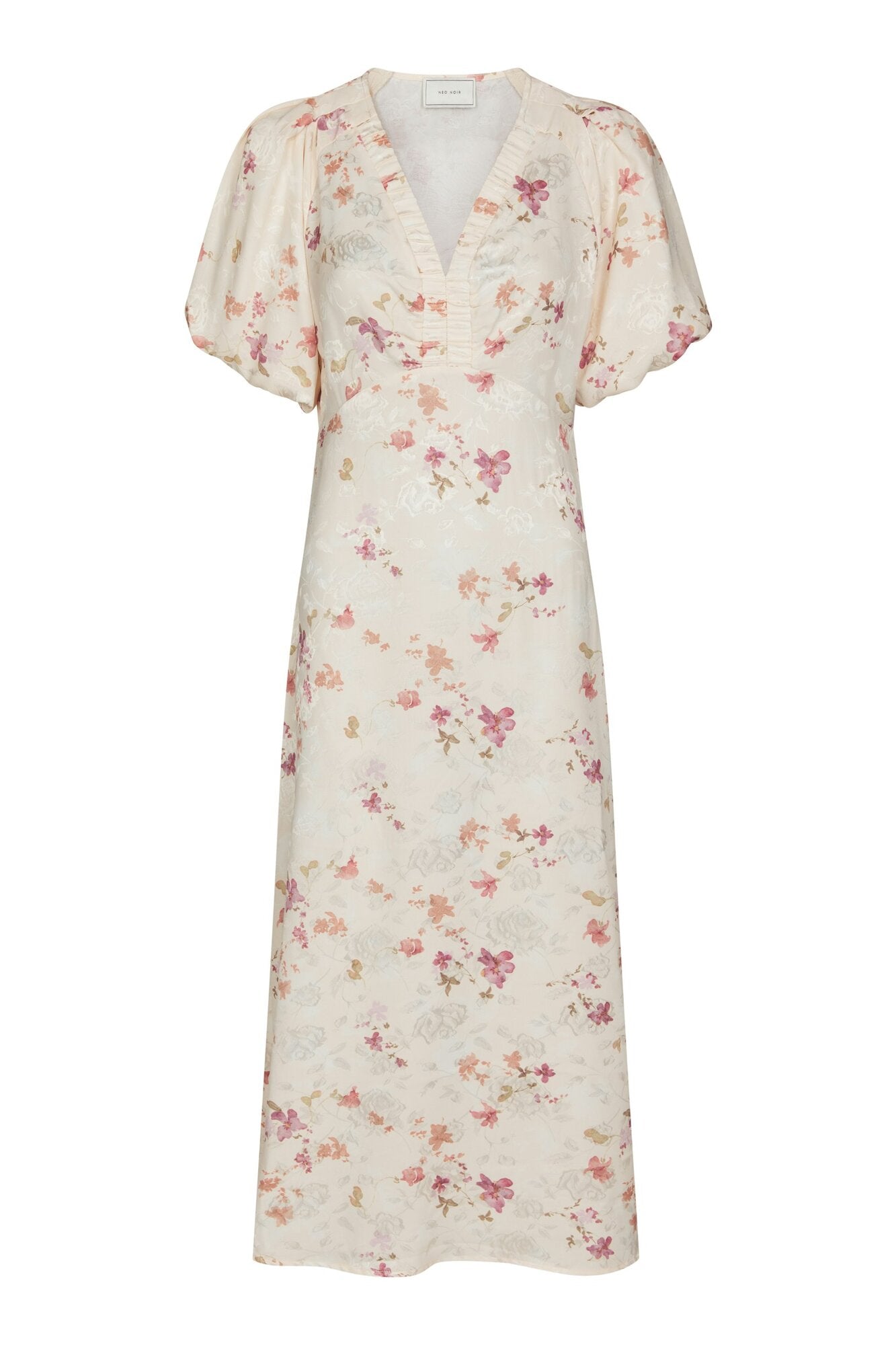 Illana Sateen Print kjole - creme