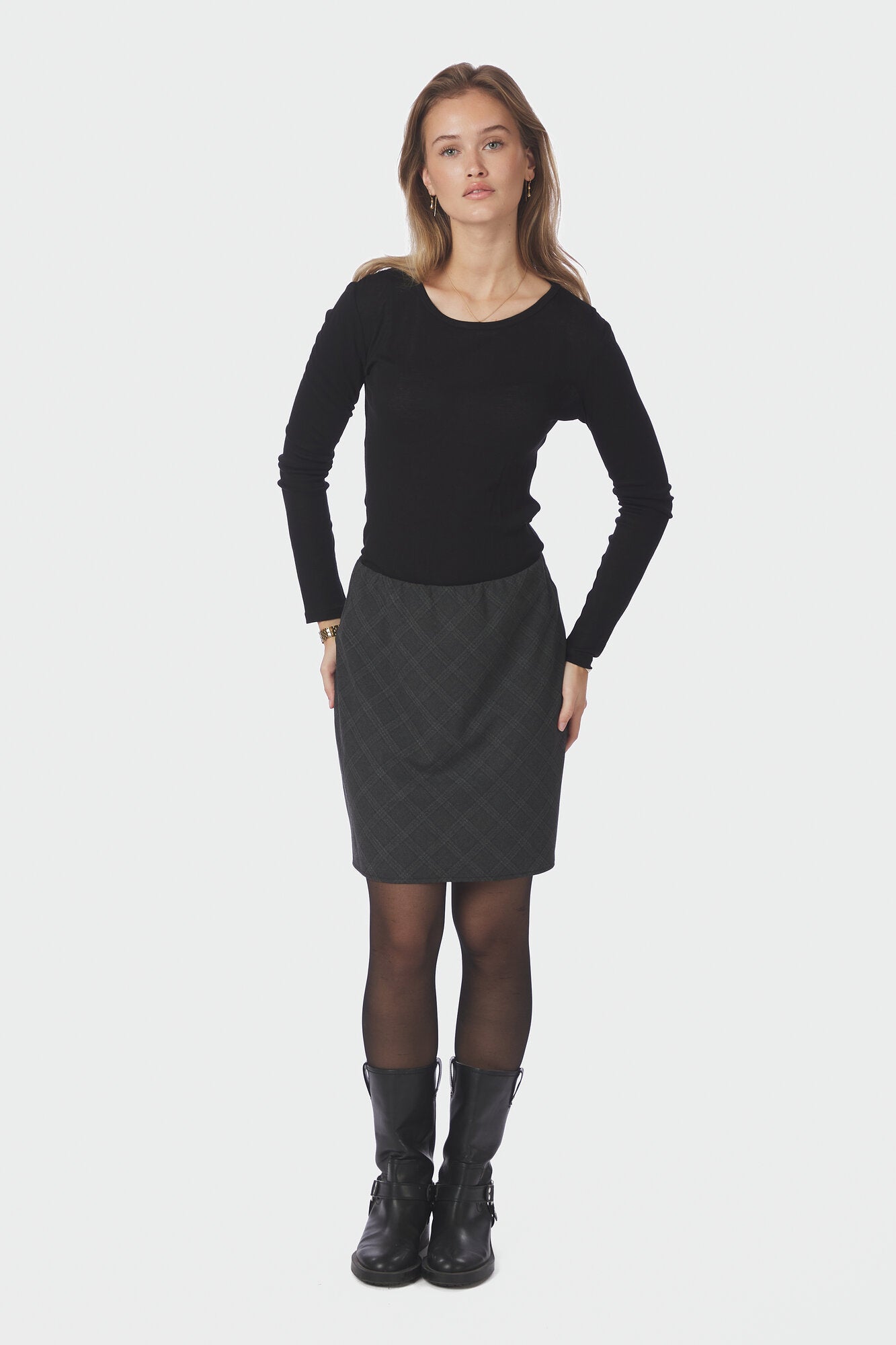 Lunna Check kort nederdel - Antracit