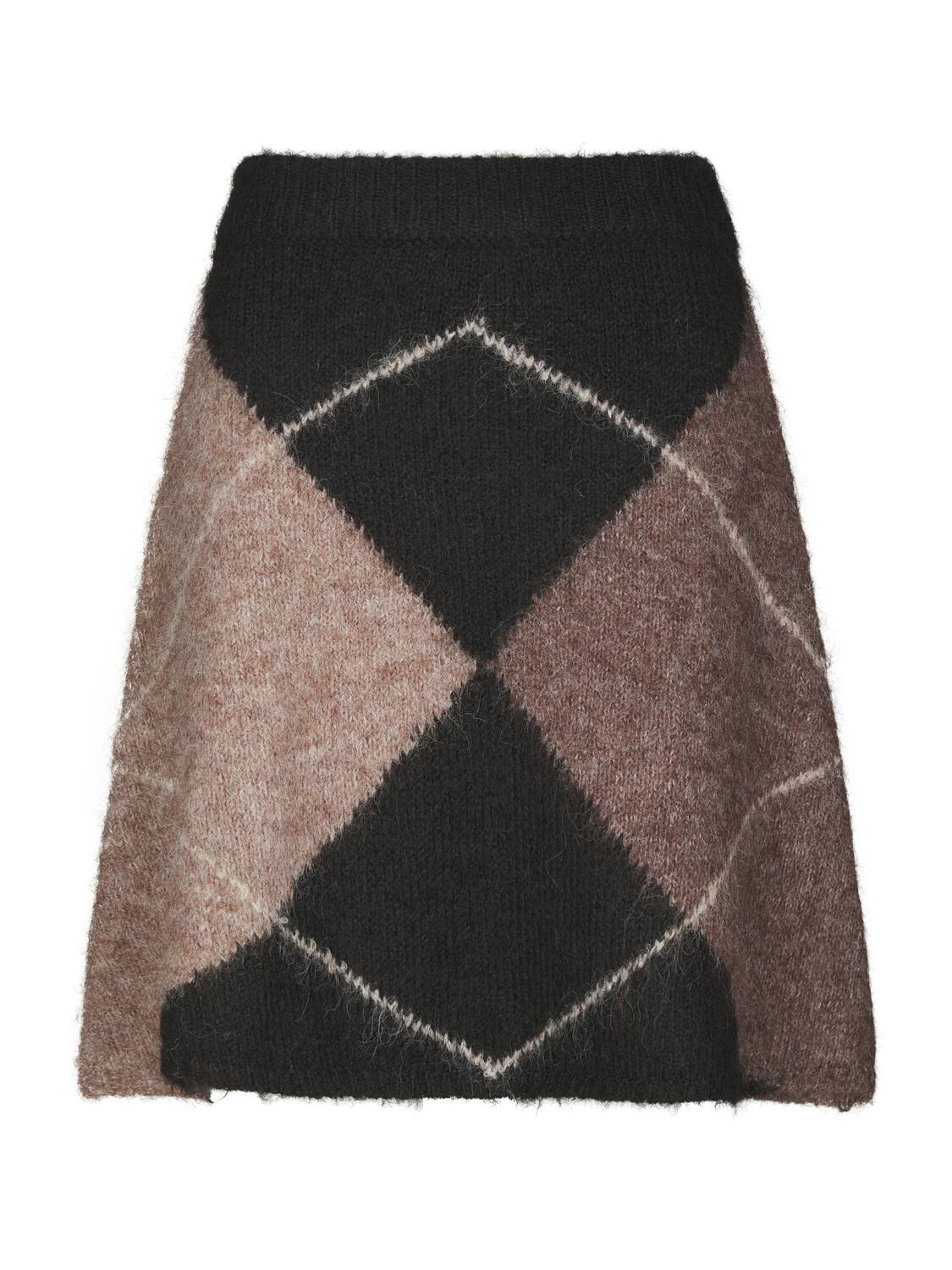 Gisa Check Fluff strikket nederdel - Dark Brown