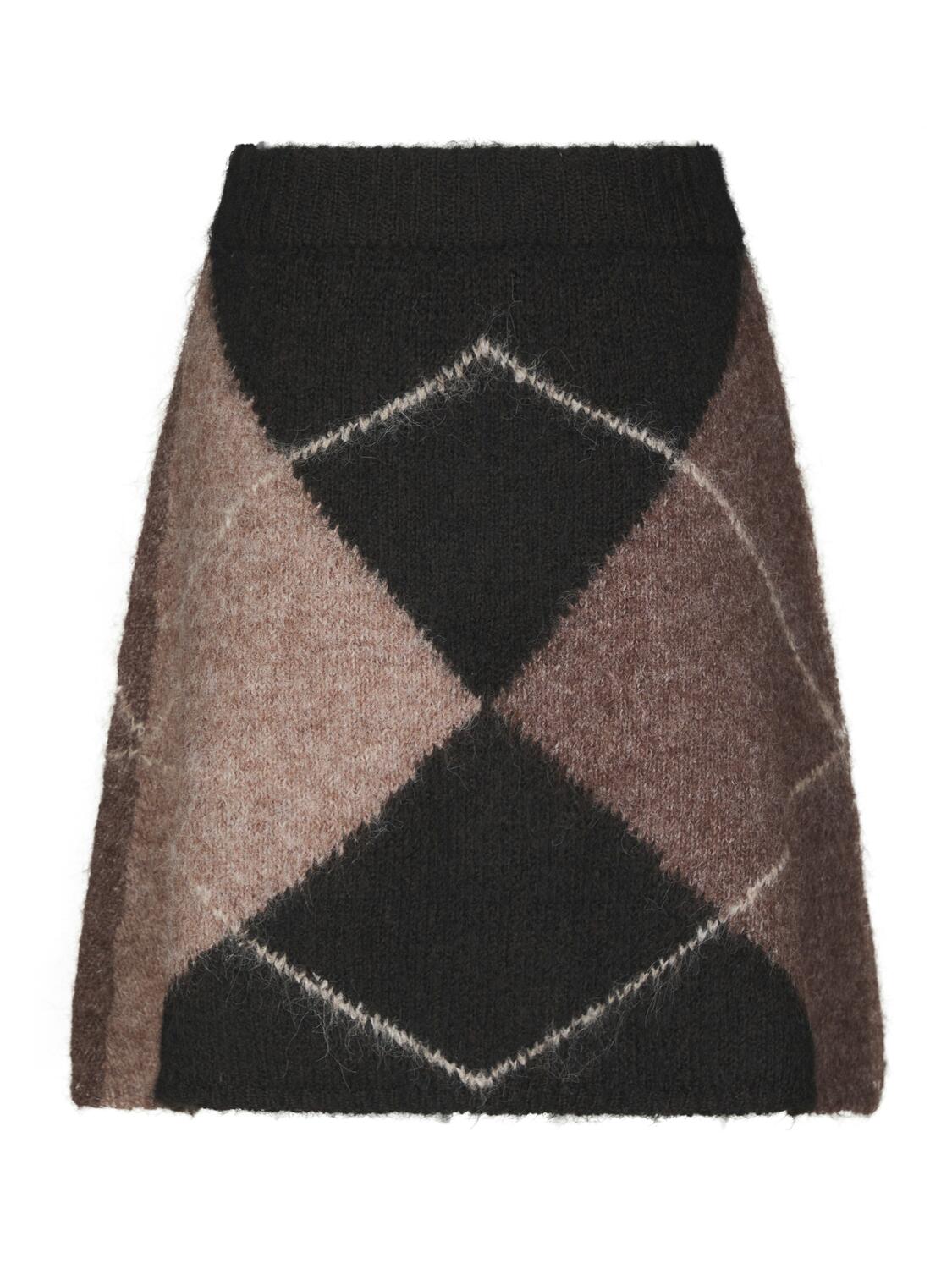Gisa Check Fluff strikket nederdel - Dark Brown