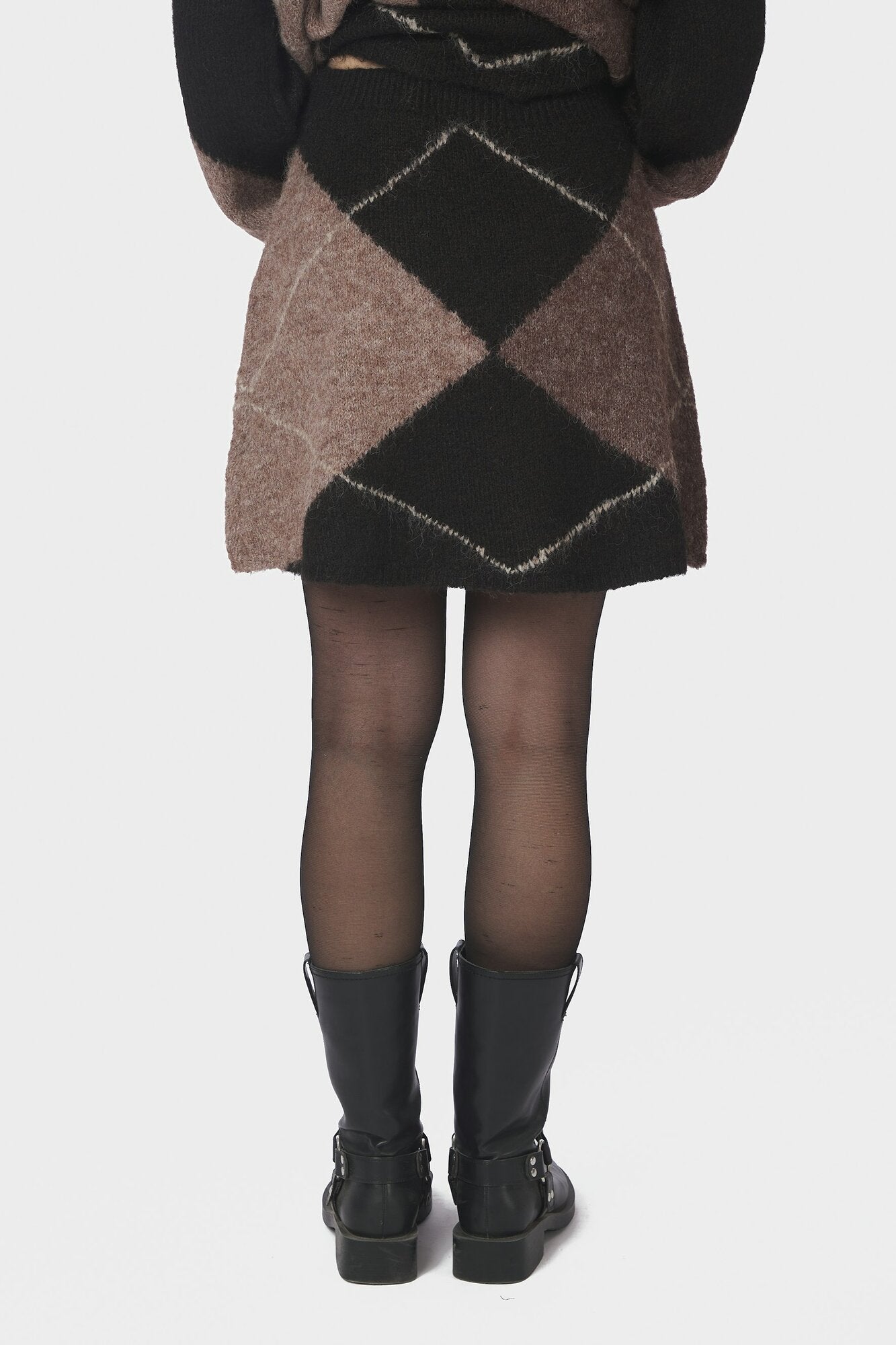 Gisa Check Fluff strikket nederdel - Dark Brown