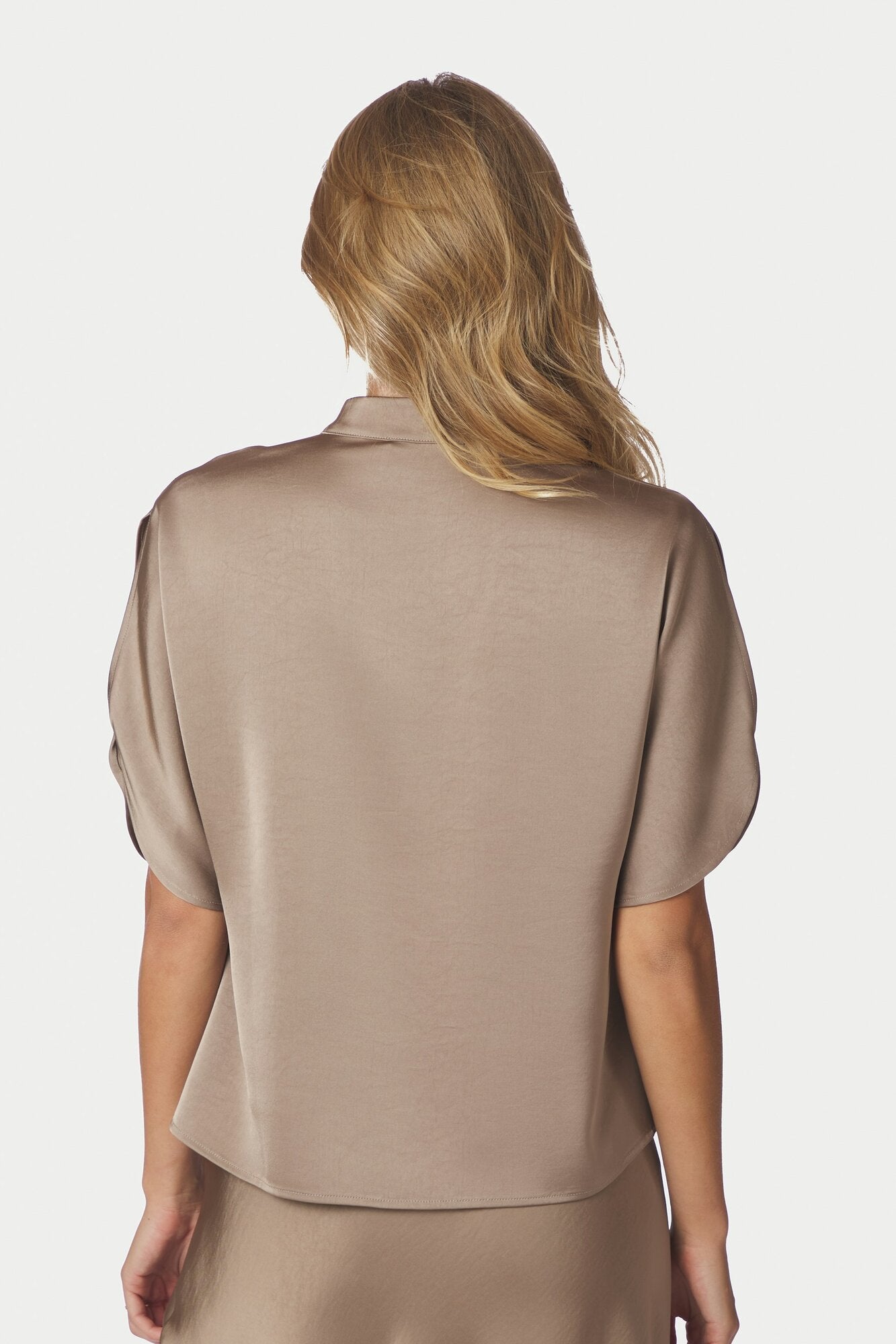 Anelle Heavy Sateen bluse – Dark Taupe
