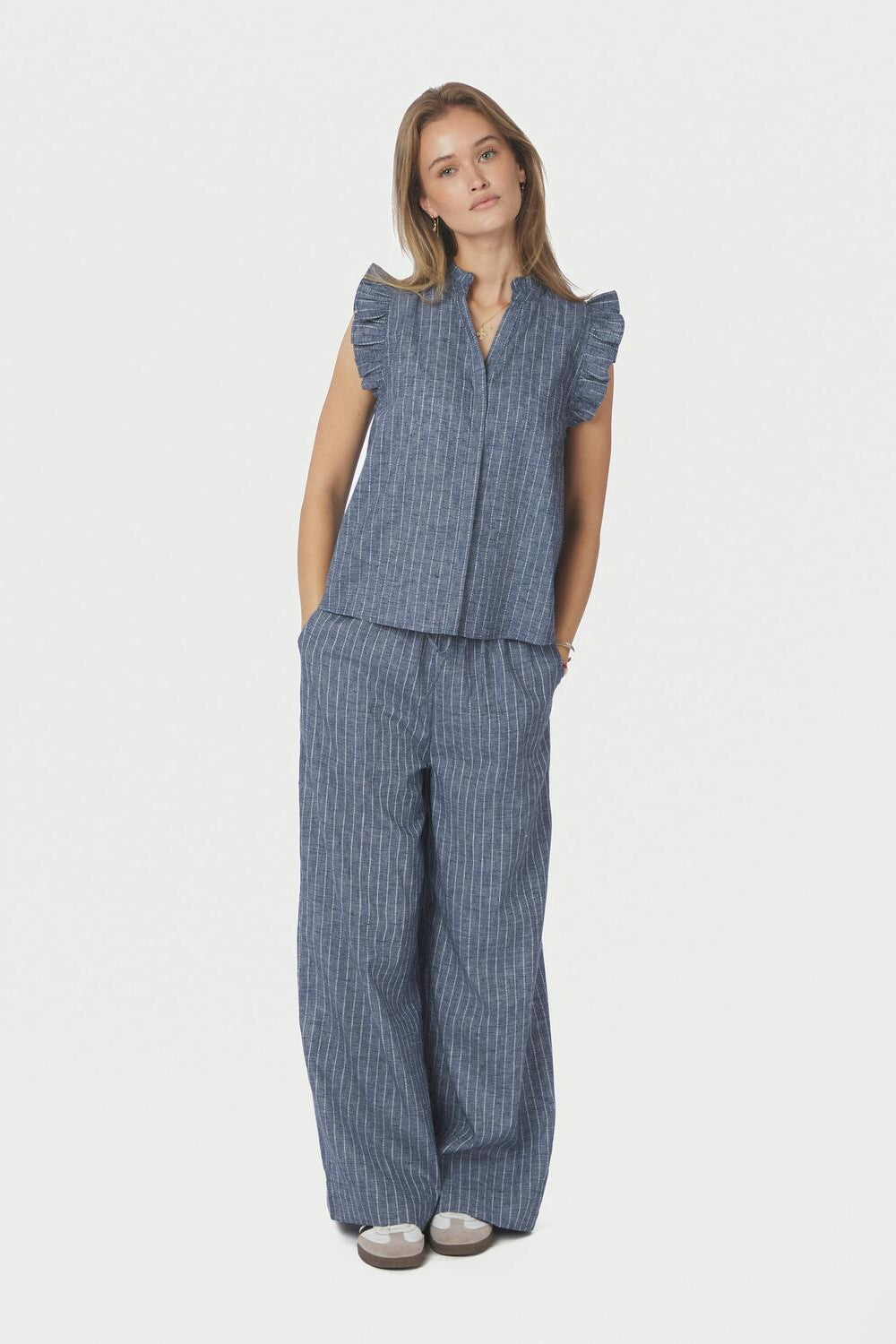 Heifa Emb Stripe bukser - blå