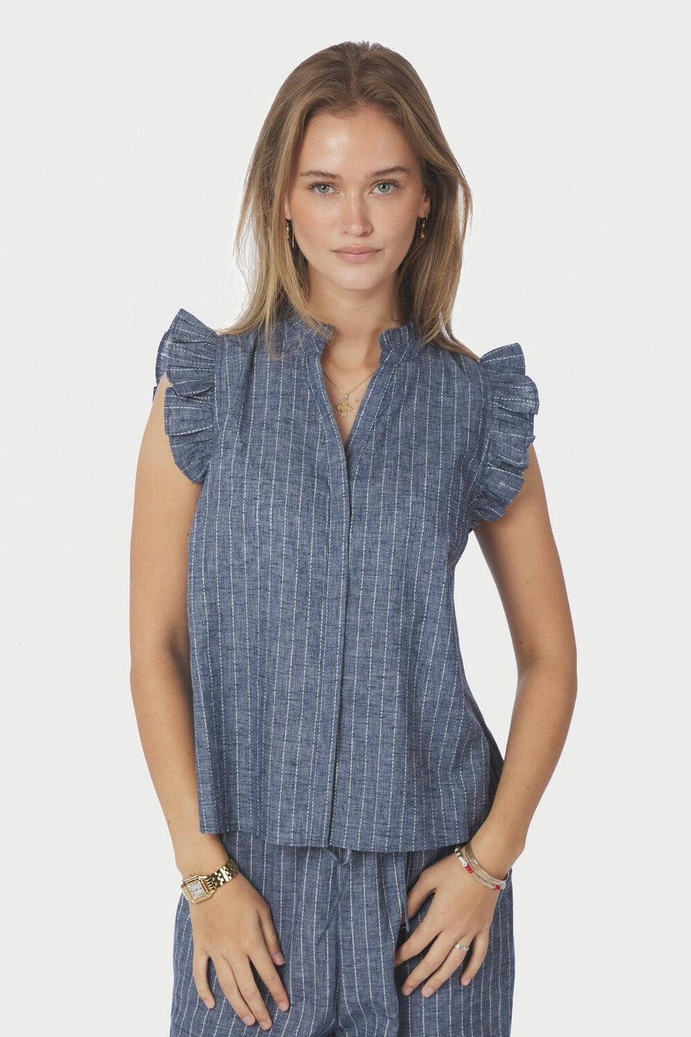 Siona Emb Stripe top - blå