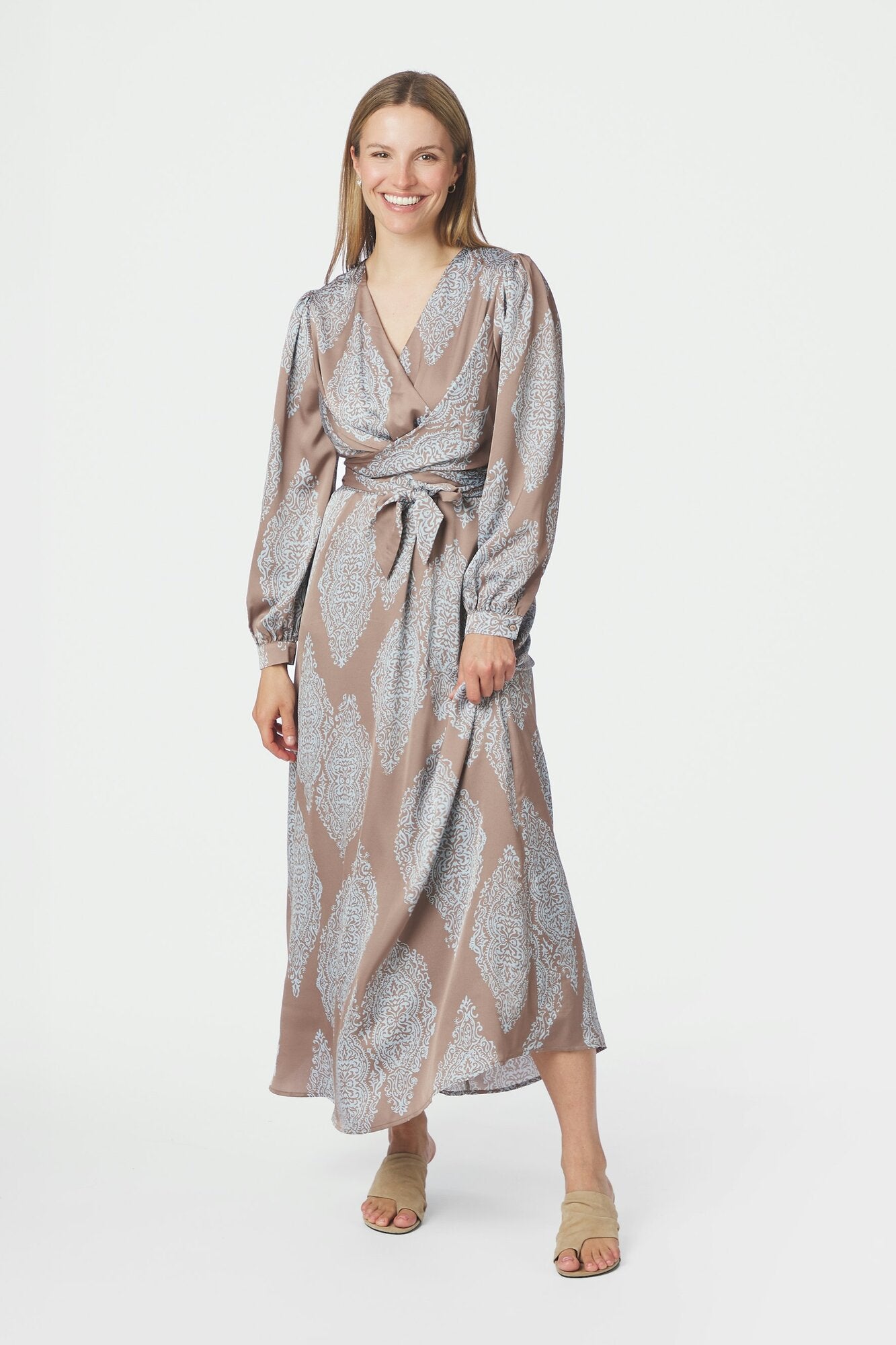 Bretti Paisley Drop kjole - Dark Taupe/Light Blue
