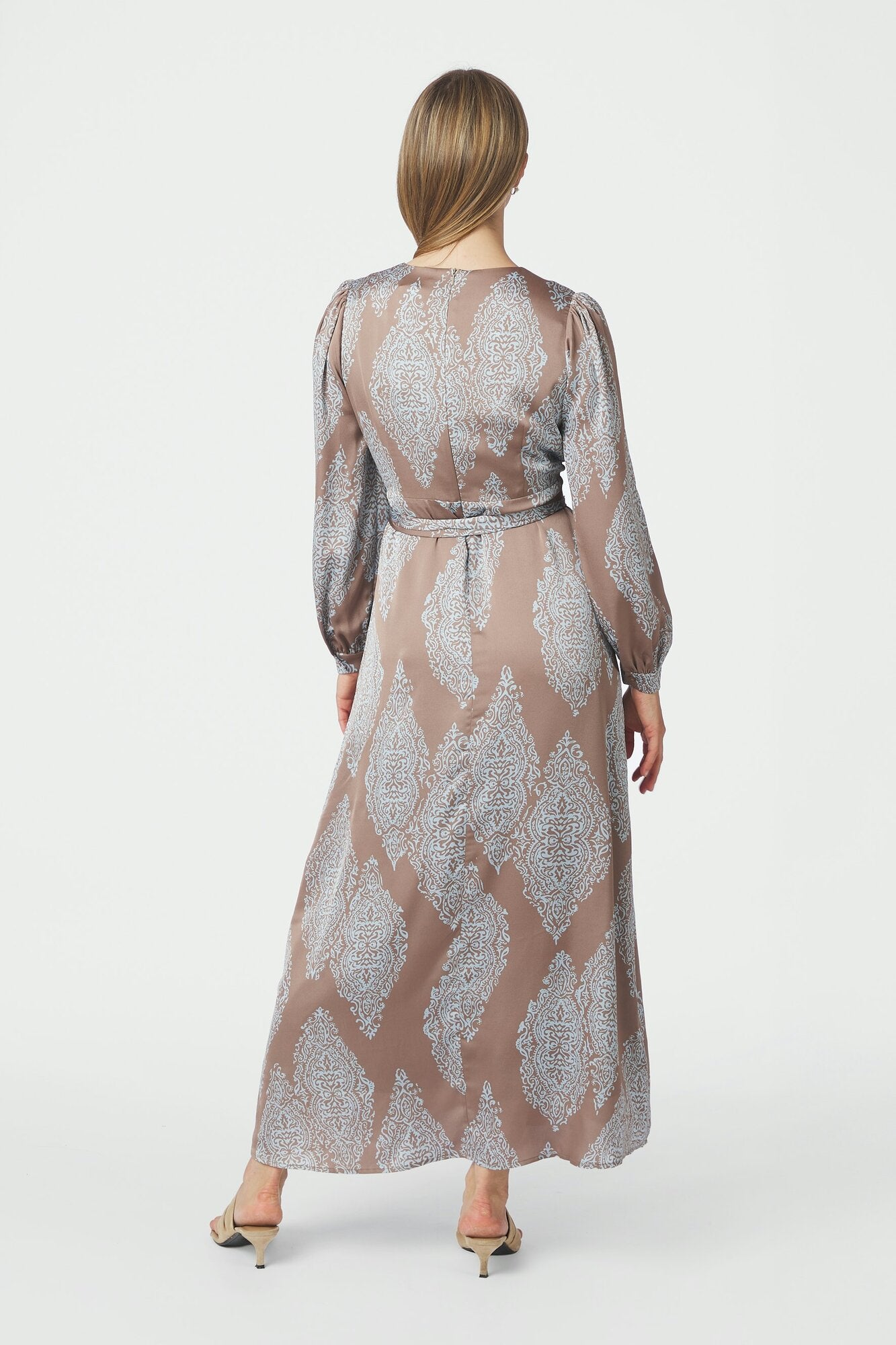 Bretti Paisley Drop kjole - Dark Taupe/Light Blue
