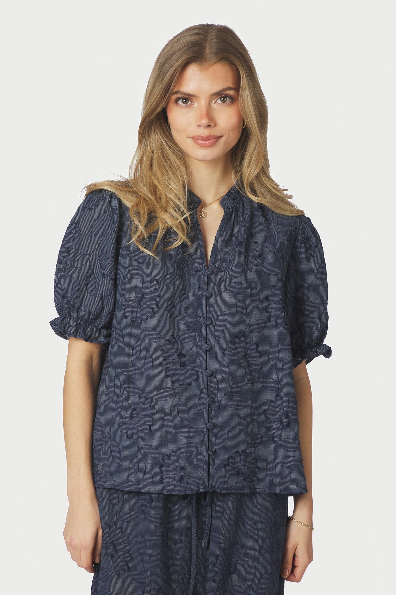 Zika Flower Stripe bluse - mørkeblå