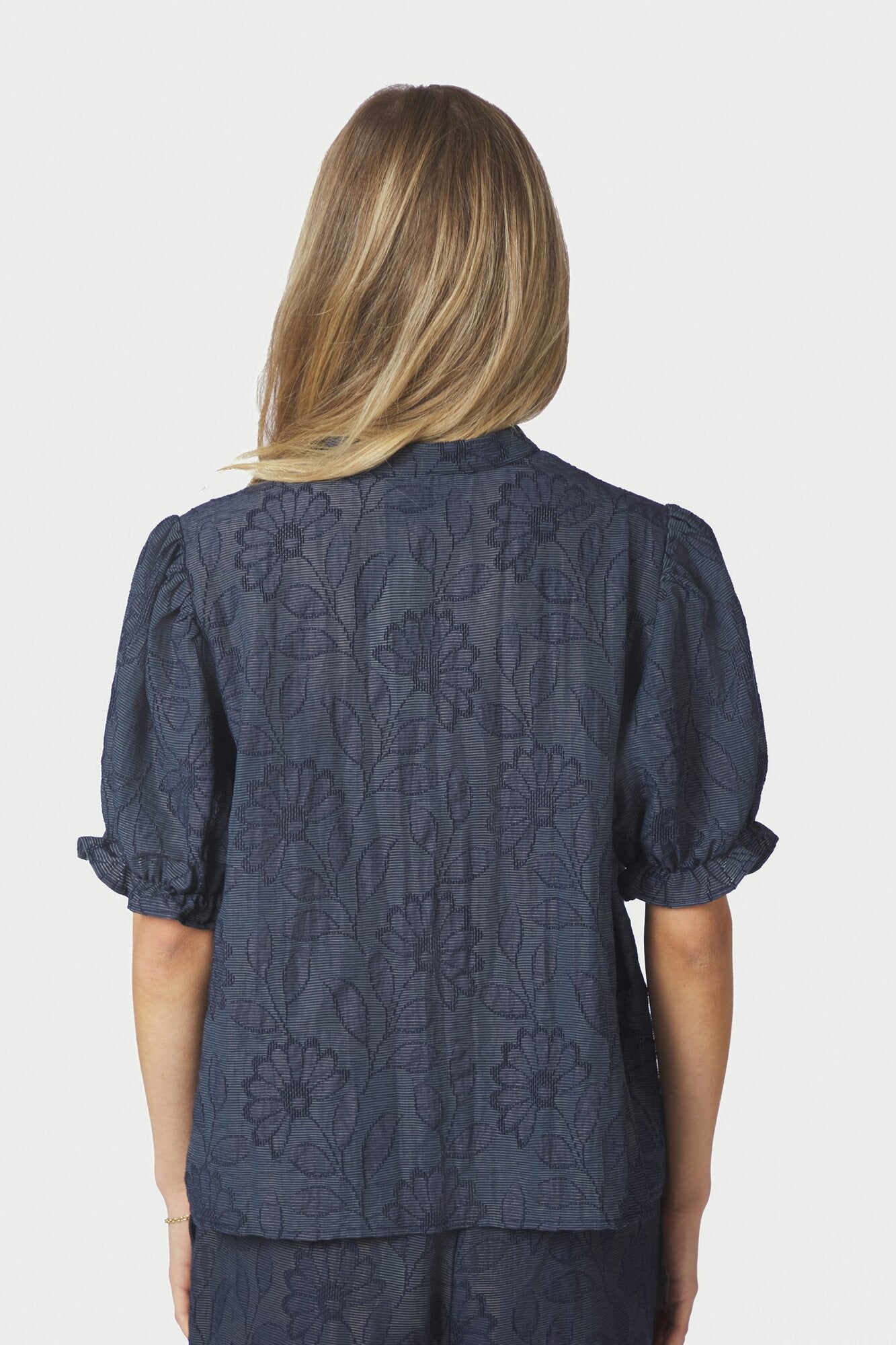 Zika Flower Stripe bluse - mørkeblå