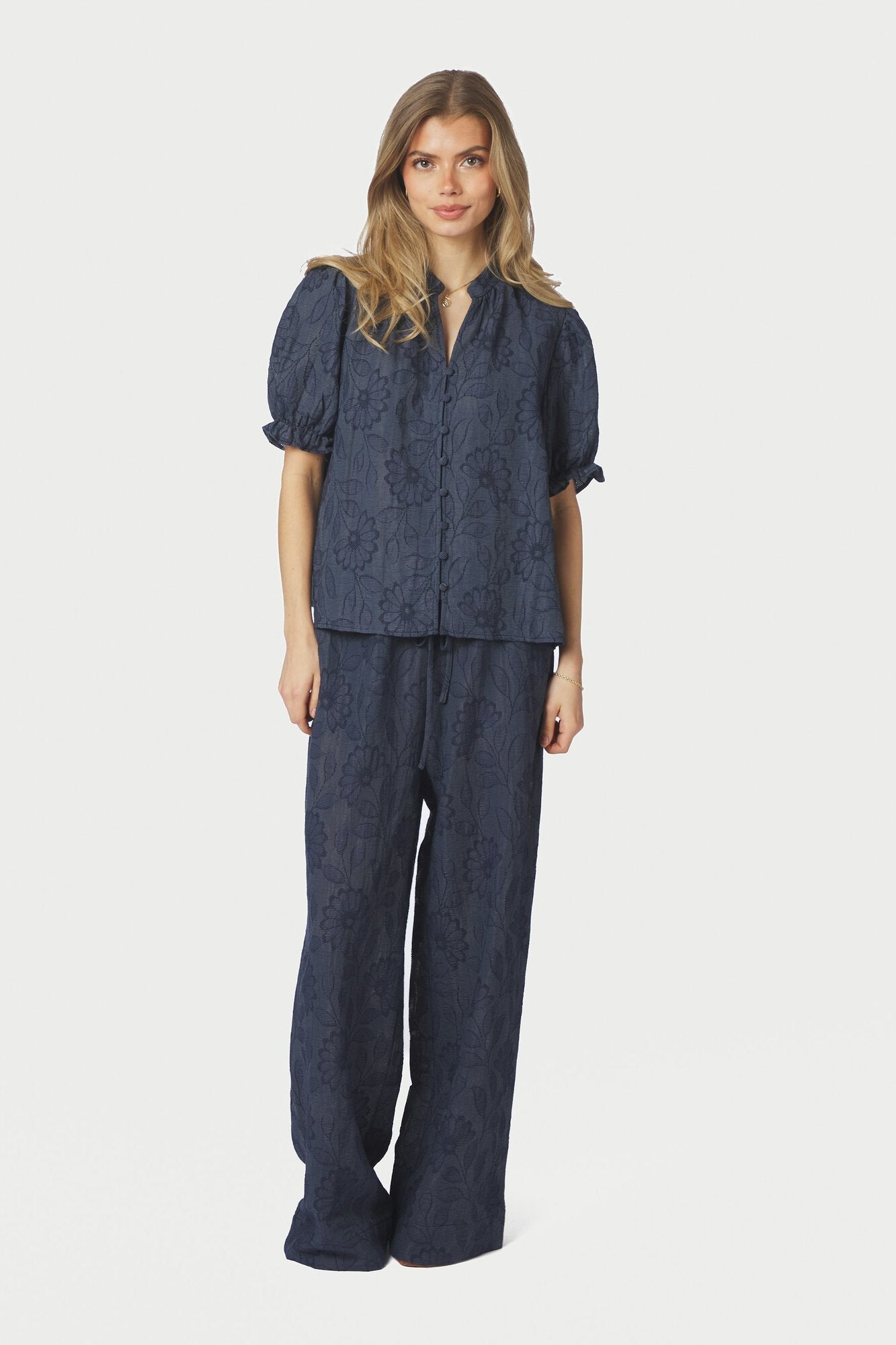 Zika Flower Stripe bluse - mørkeblå