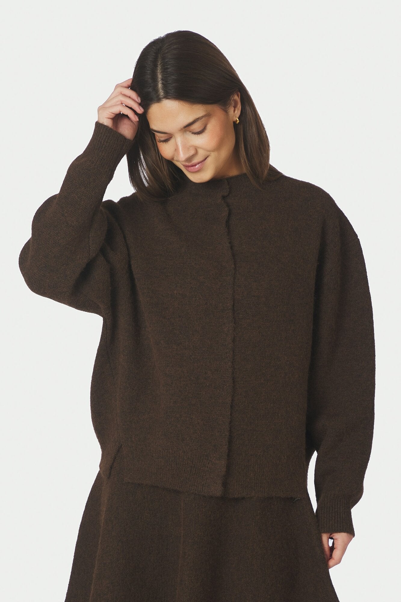 Dione Fluffy cardigan - Brown Melange