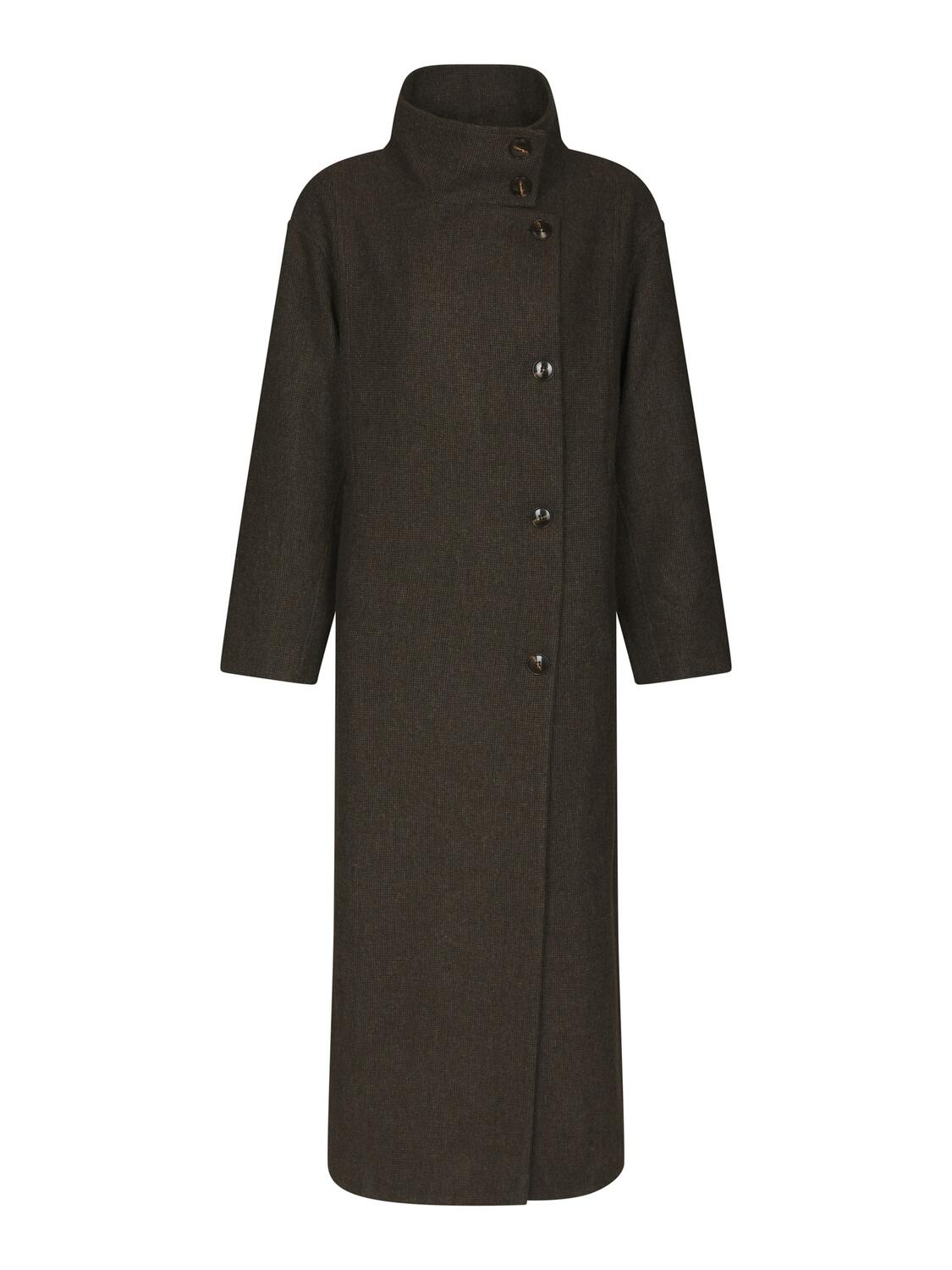 Marcel Mini Check uldfrakke – brun