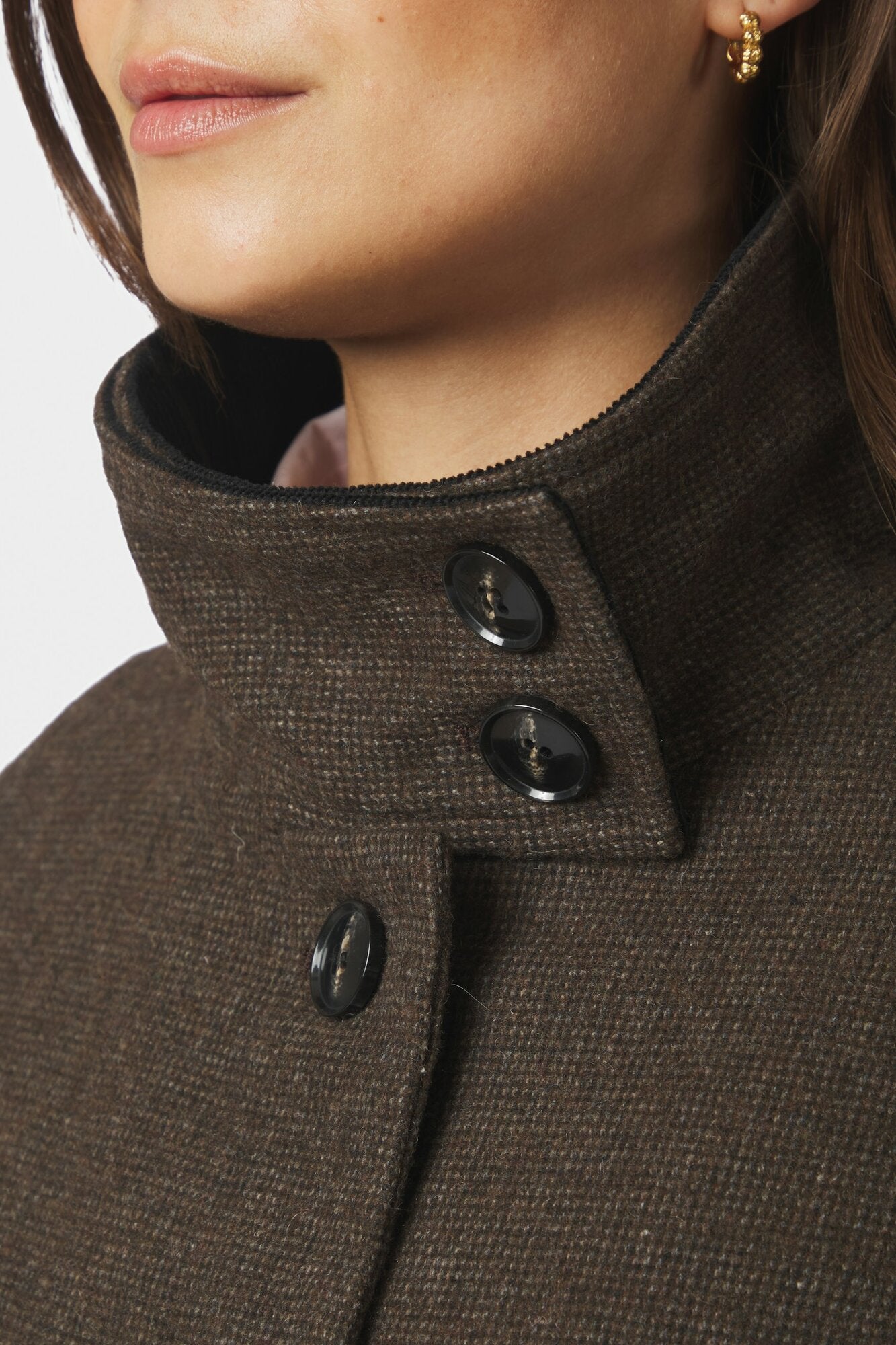Marcel Mini Check uldfrakke – brun