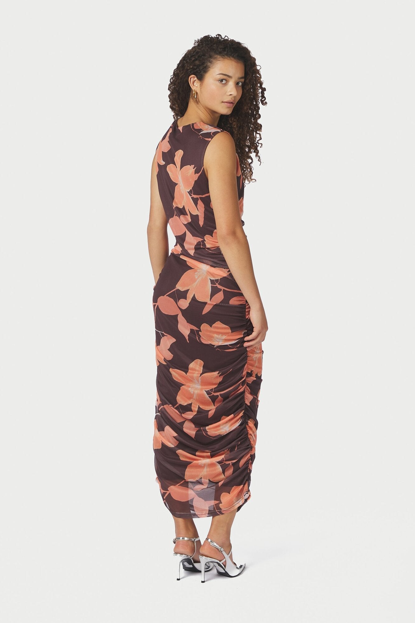 Corilina Flower Mesh kjole - brun