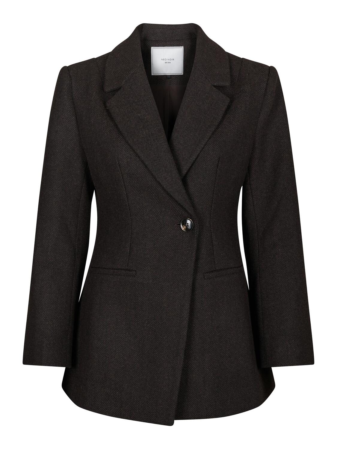 Bowie Herringbone uldblazer - Dark Brown