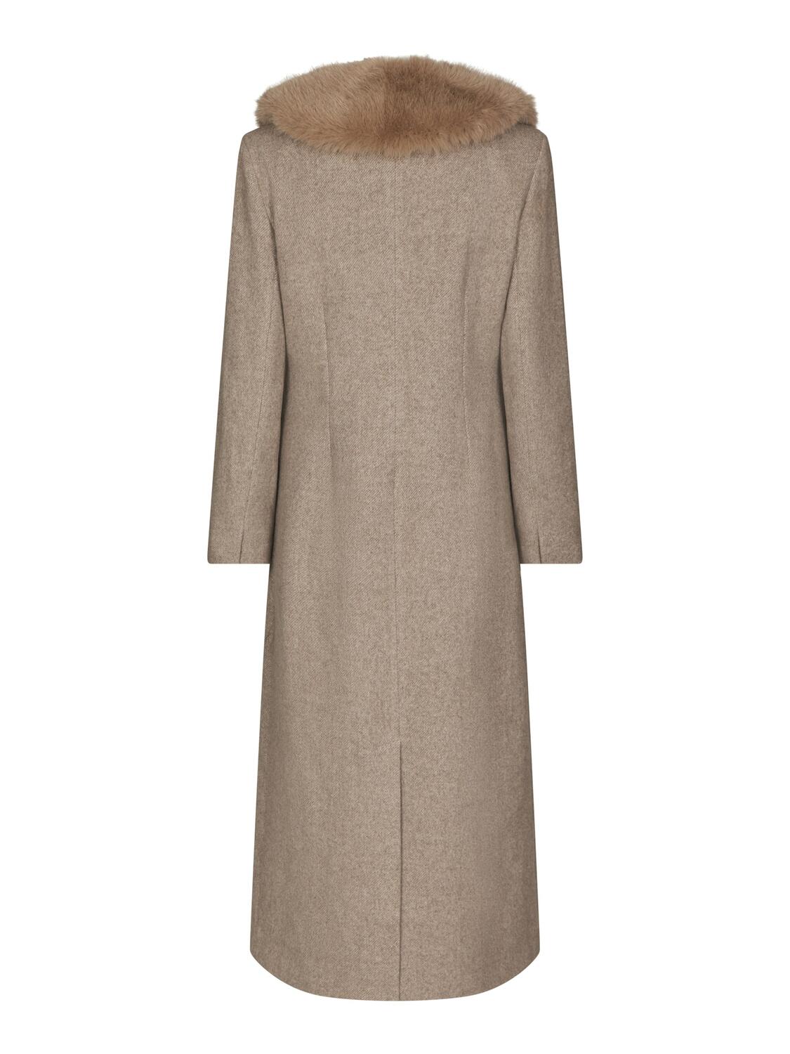 Corina Herringbone Twill uldfrakke – Beige Melange