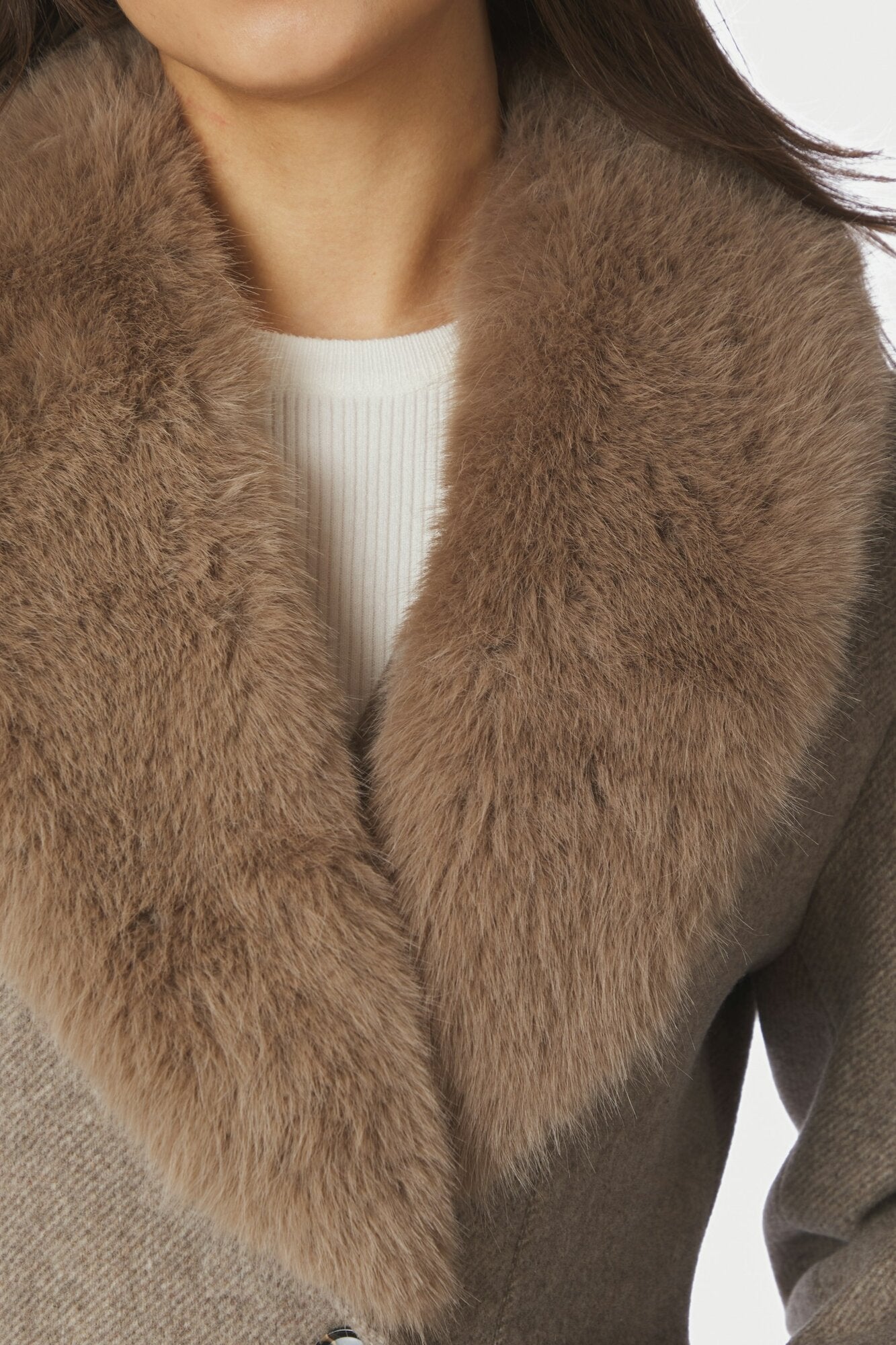 Corina Herringbone Twill uldfrakke – Beige Melange
