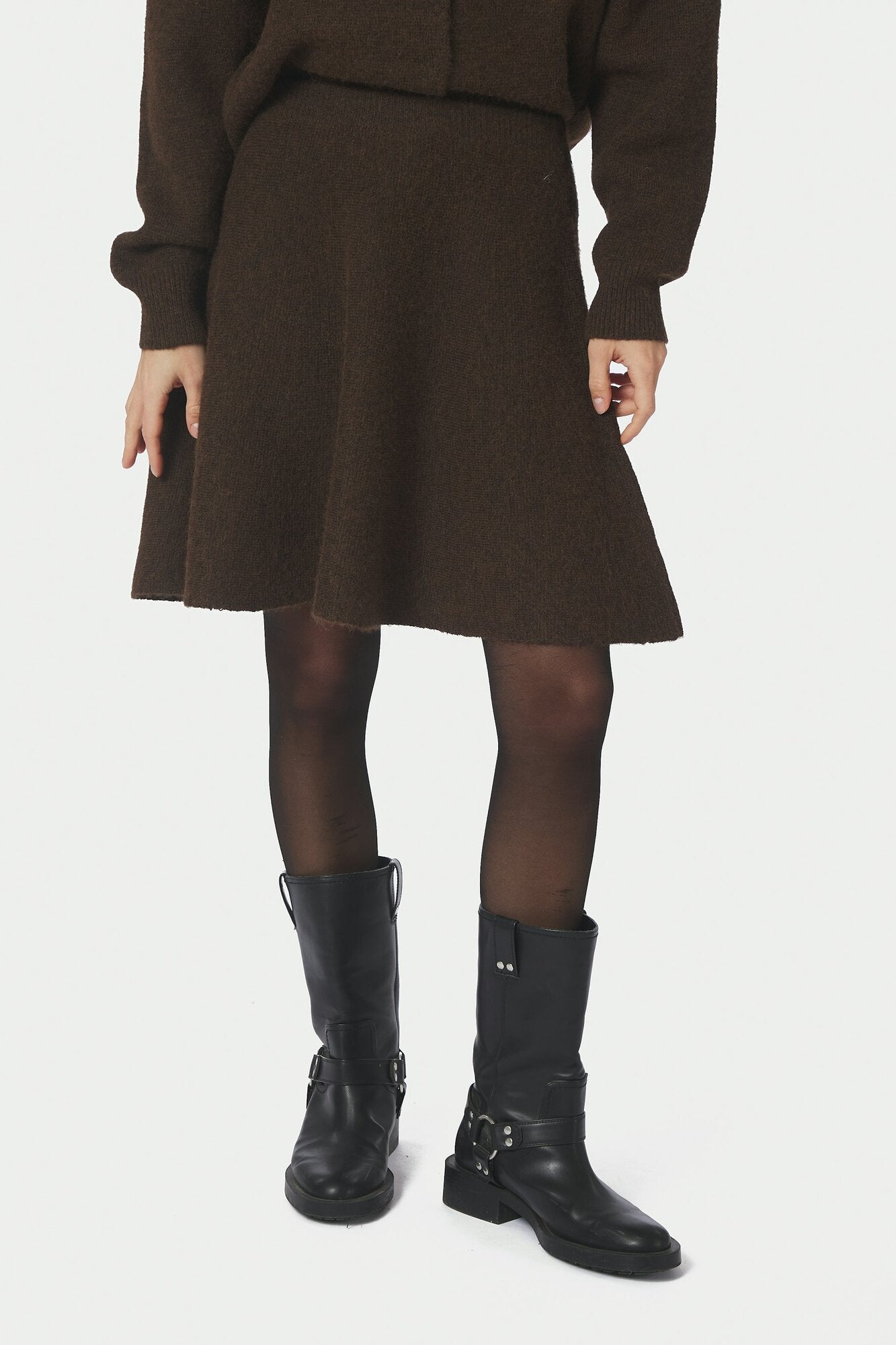Renata Fluffy strikket nederdel - Brown Melange