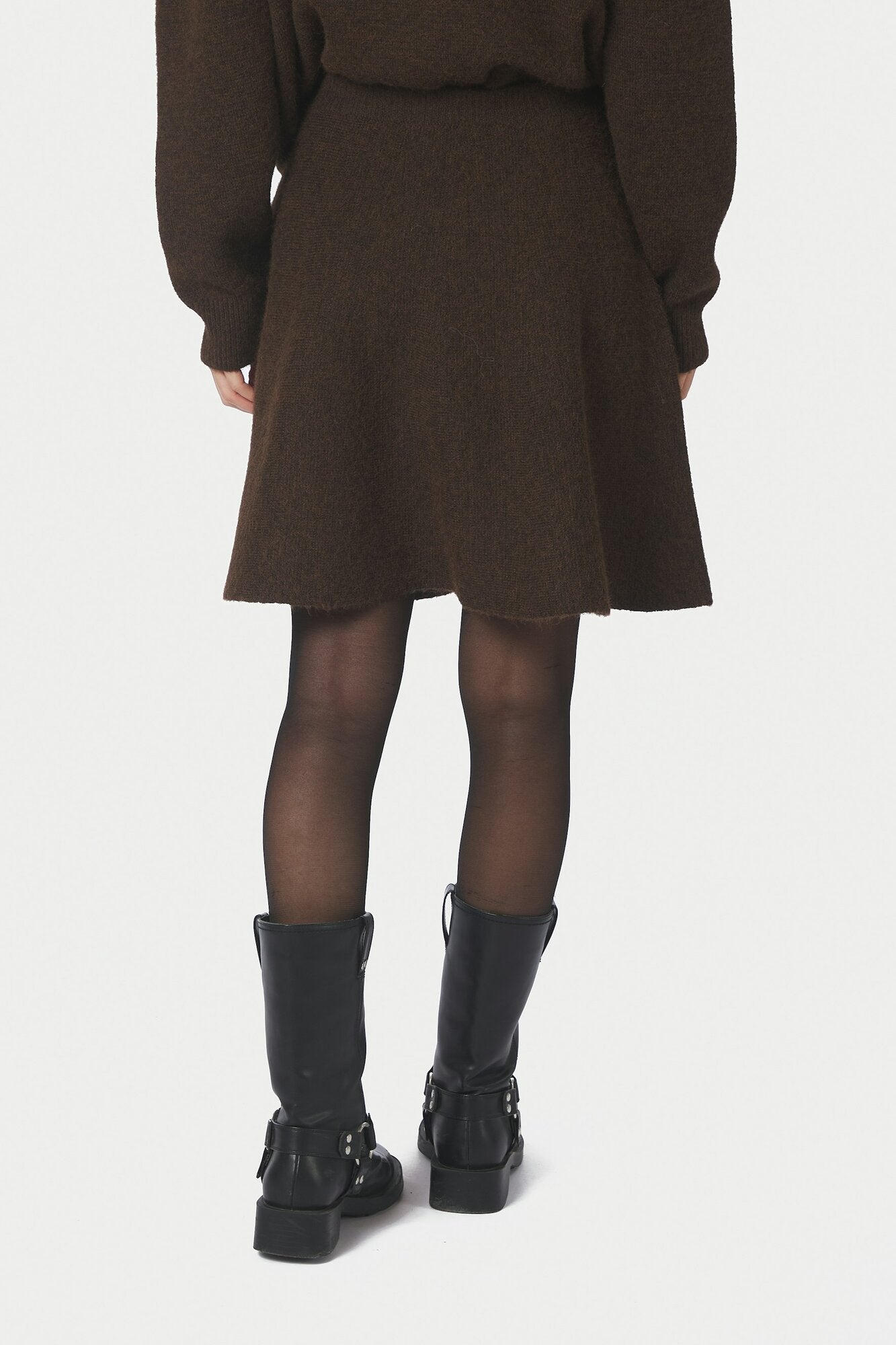 Renata Fluffy strikket nederdel - Brown Melange