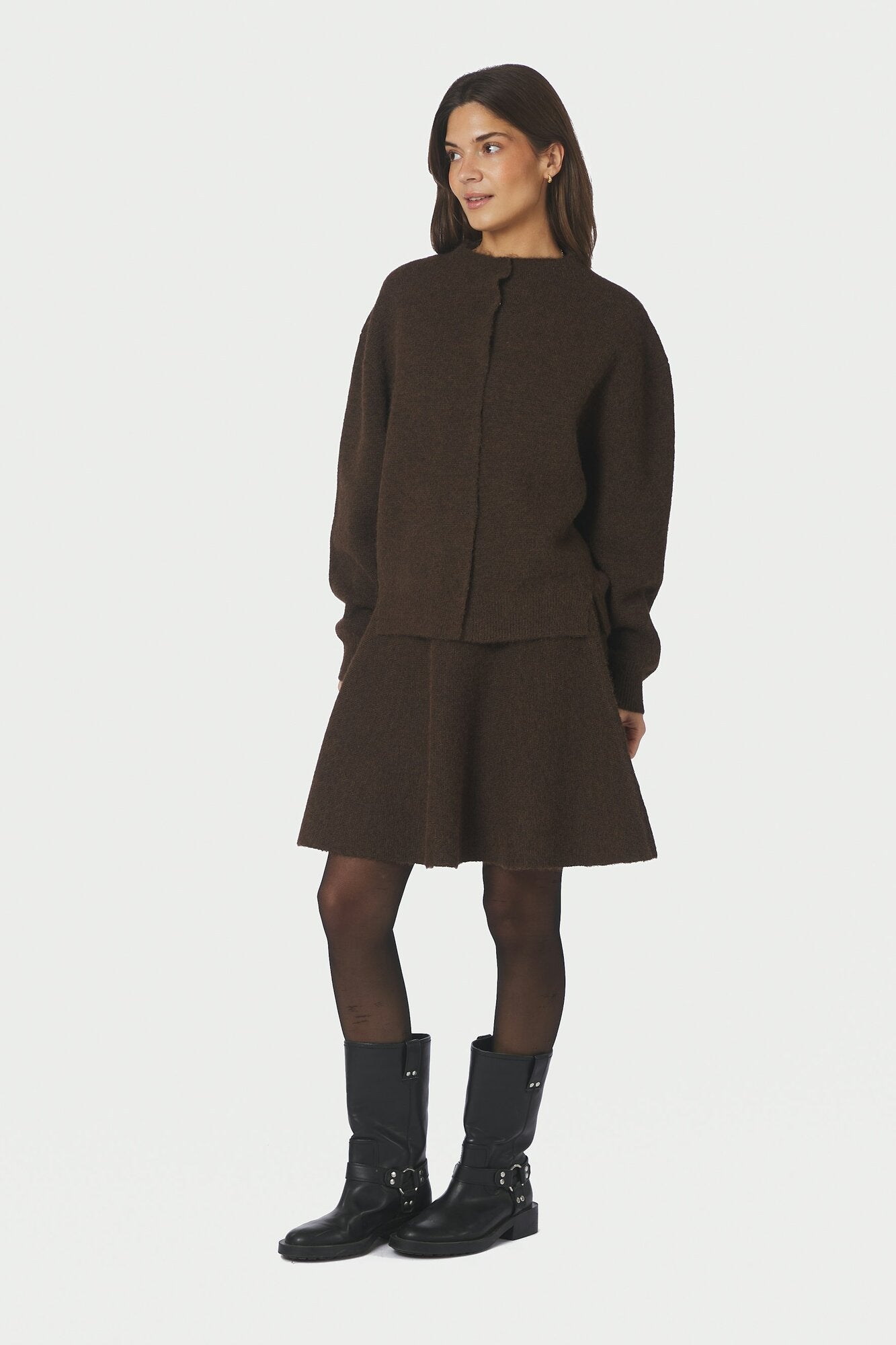 Renata Fluffy strikket nederdel - Brown Melange