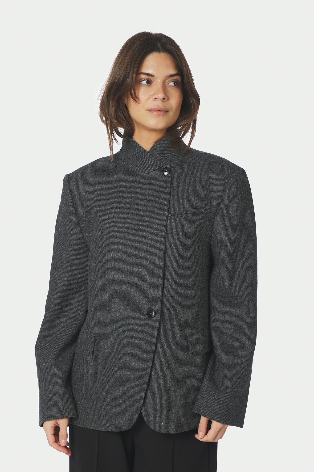 Nerine Structure Twill oversized blazer – Antracit