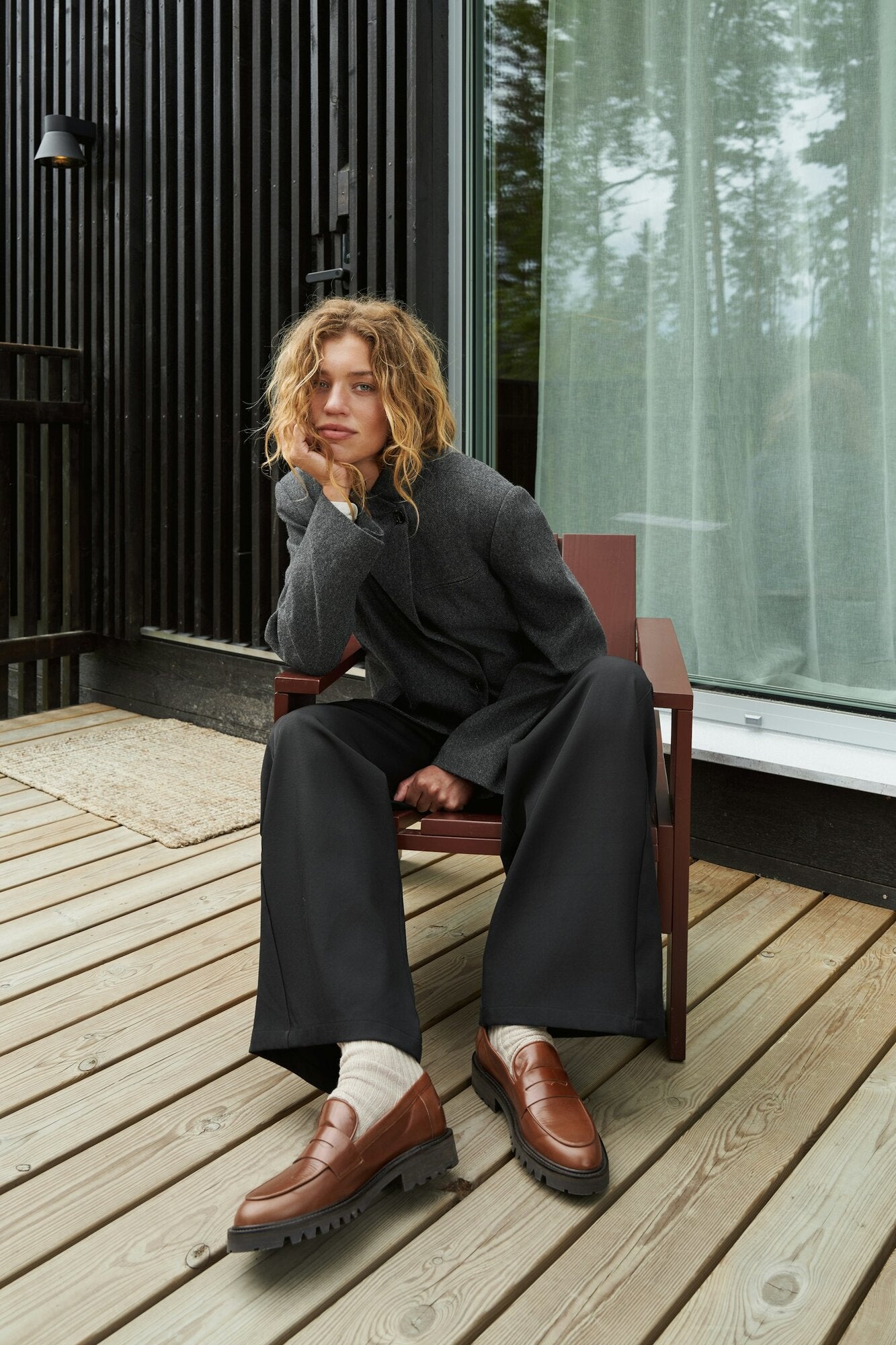 Nerine Structure Twill oversized blazer – Antracit