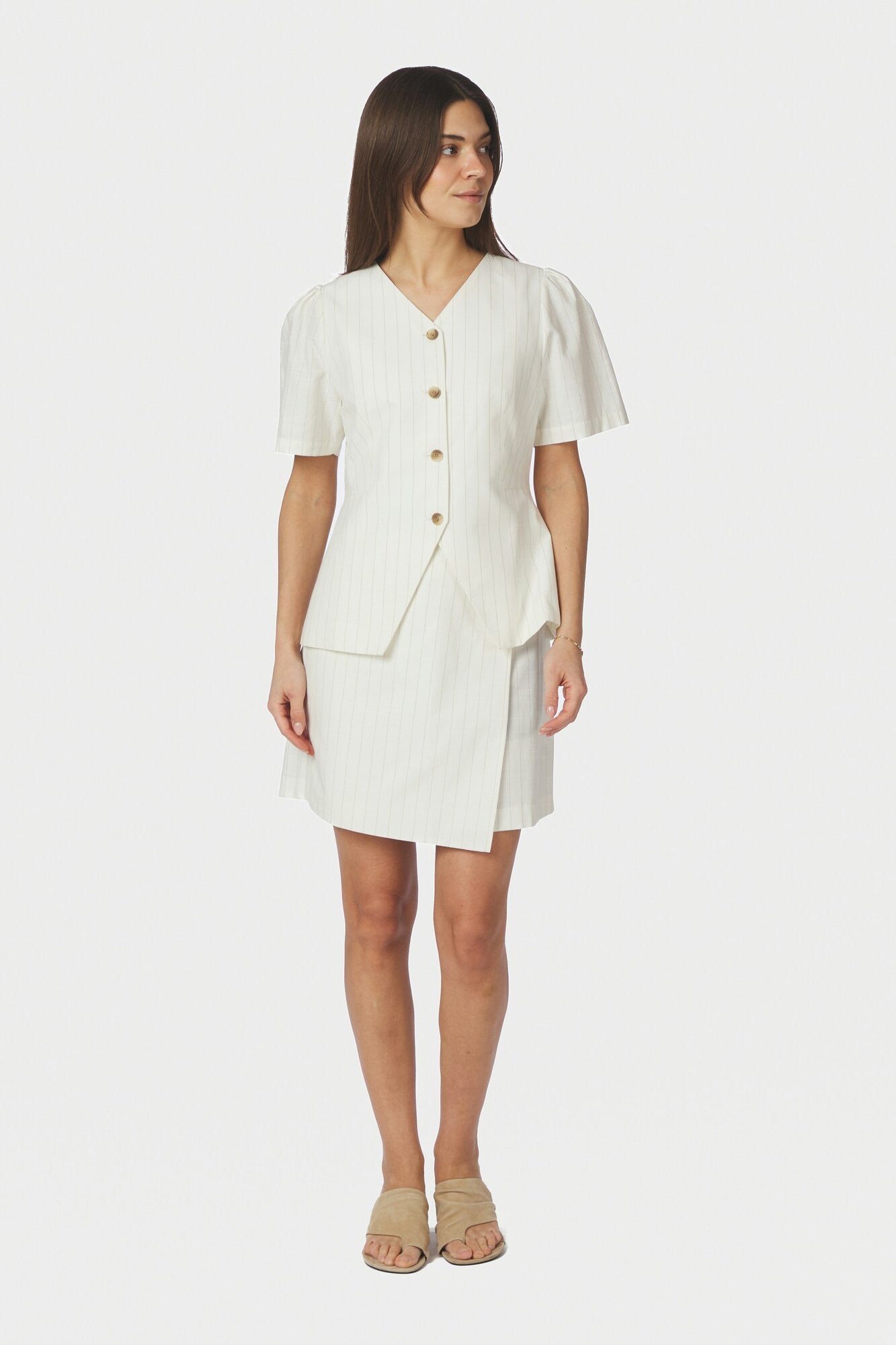 Jules Summer Stripe bluse - Taupe Stripe