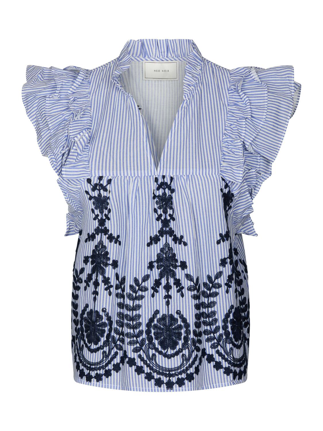 Jayla Stripe Embroidery top - blå