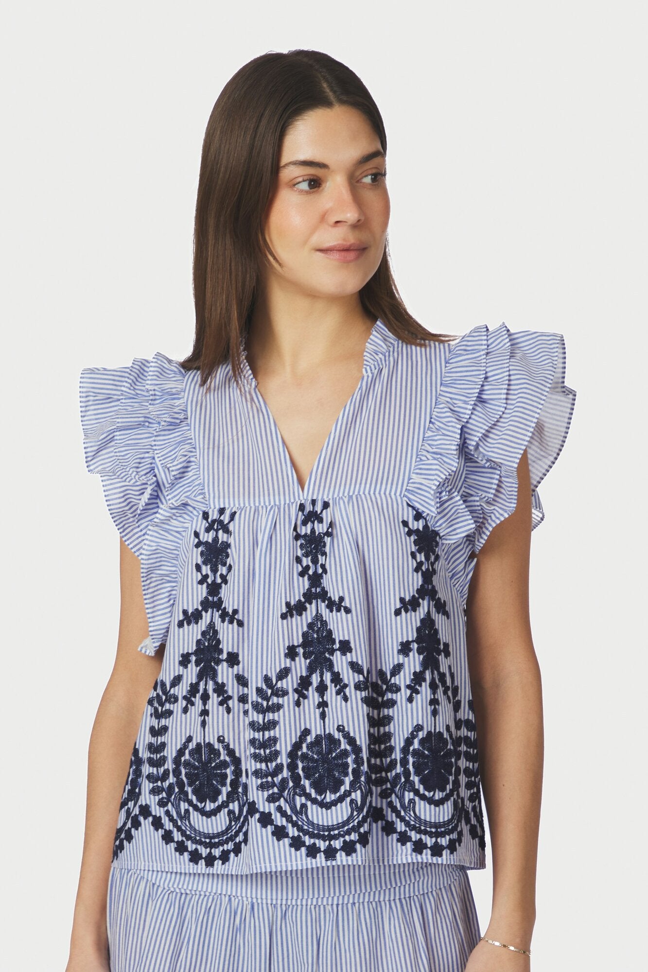 Jayla Stripe Embroidery top - blå