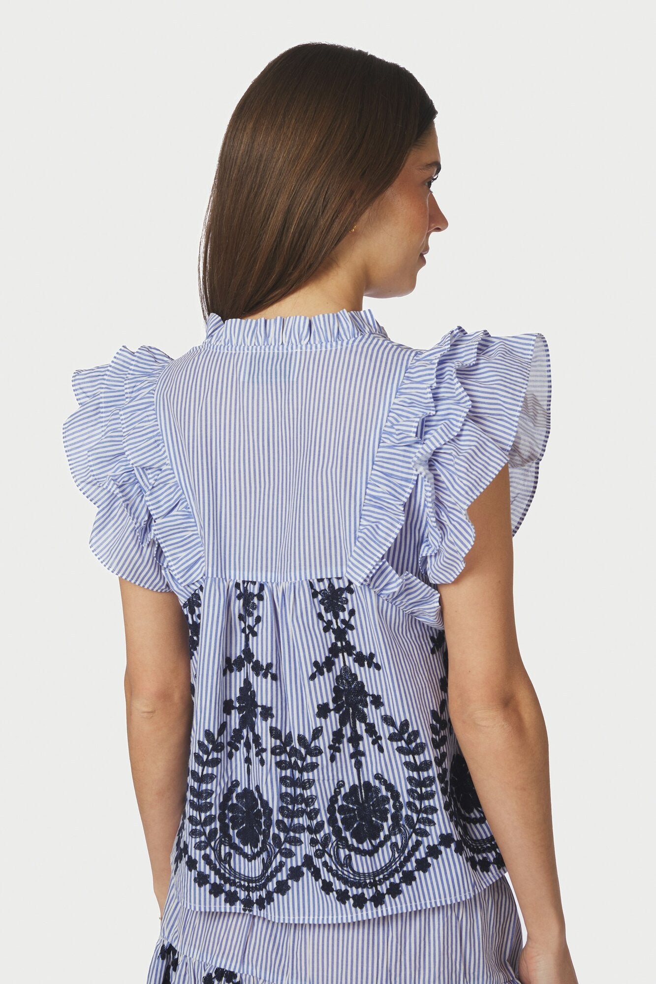 Jayla Stripe Embroidery top - blå
