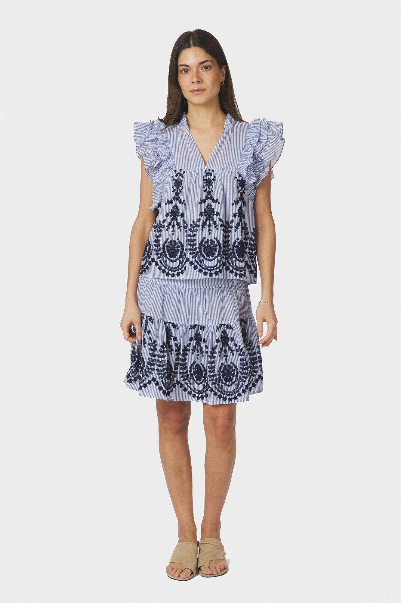 Jayla Stripe Embroidery top - blå