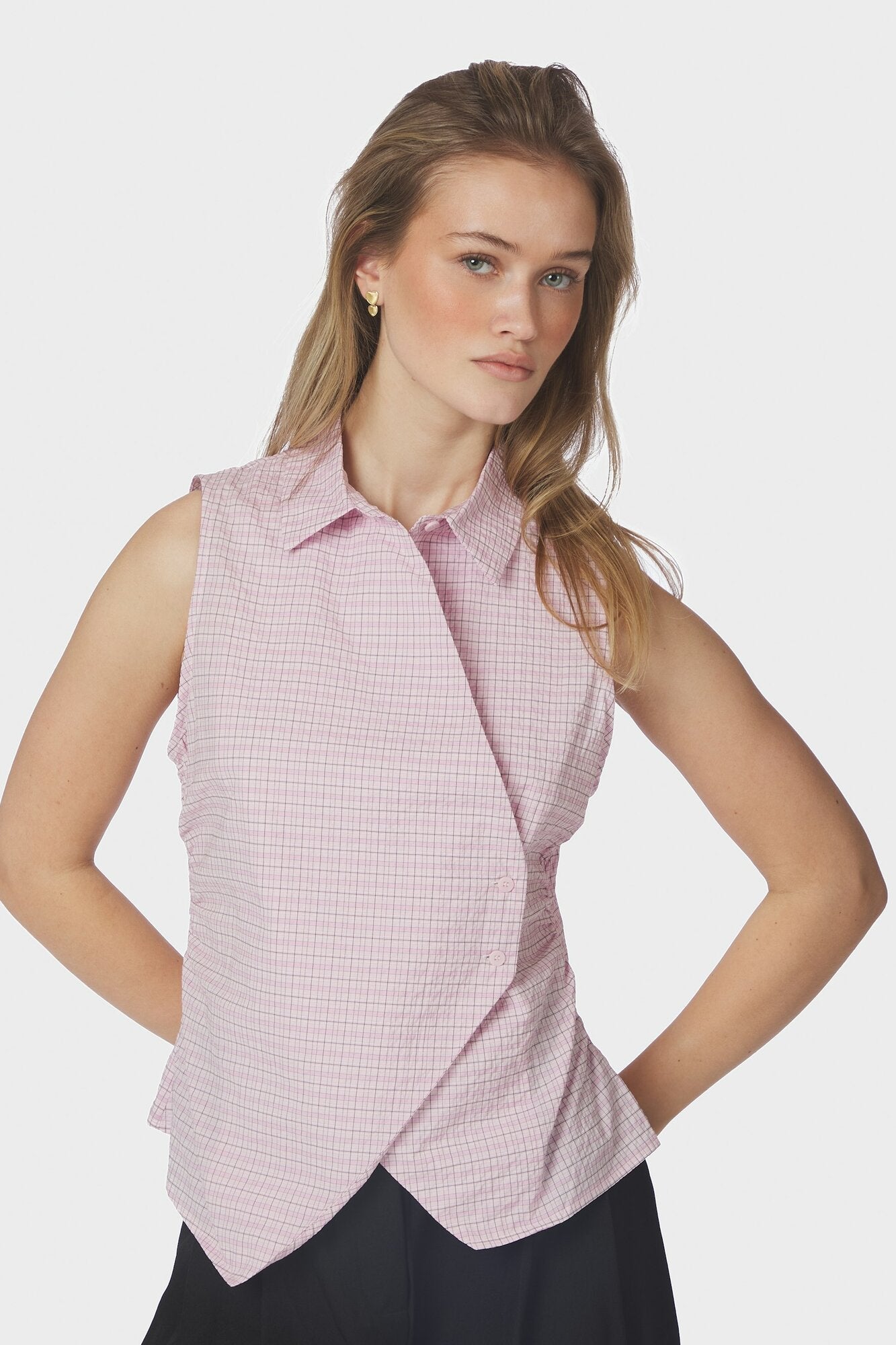 Celest Check top - Light Pink