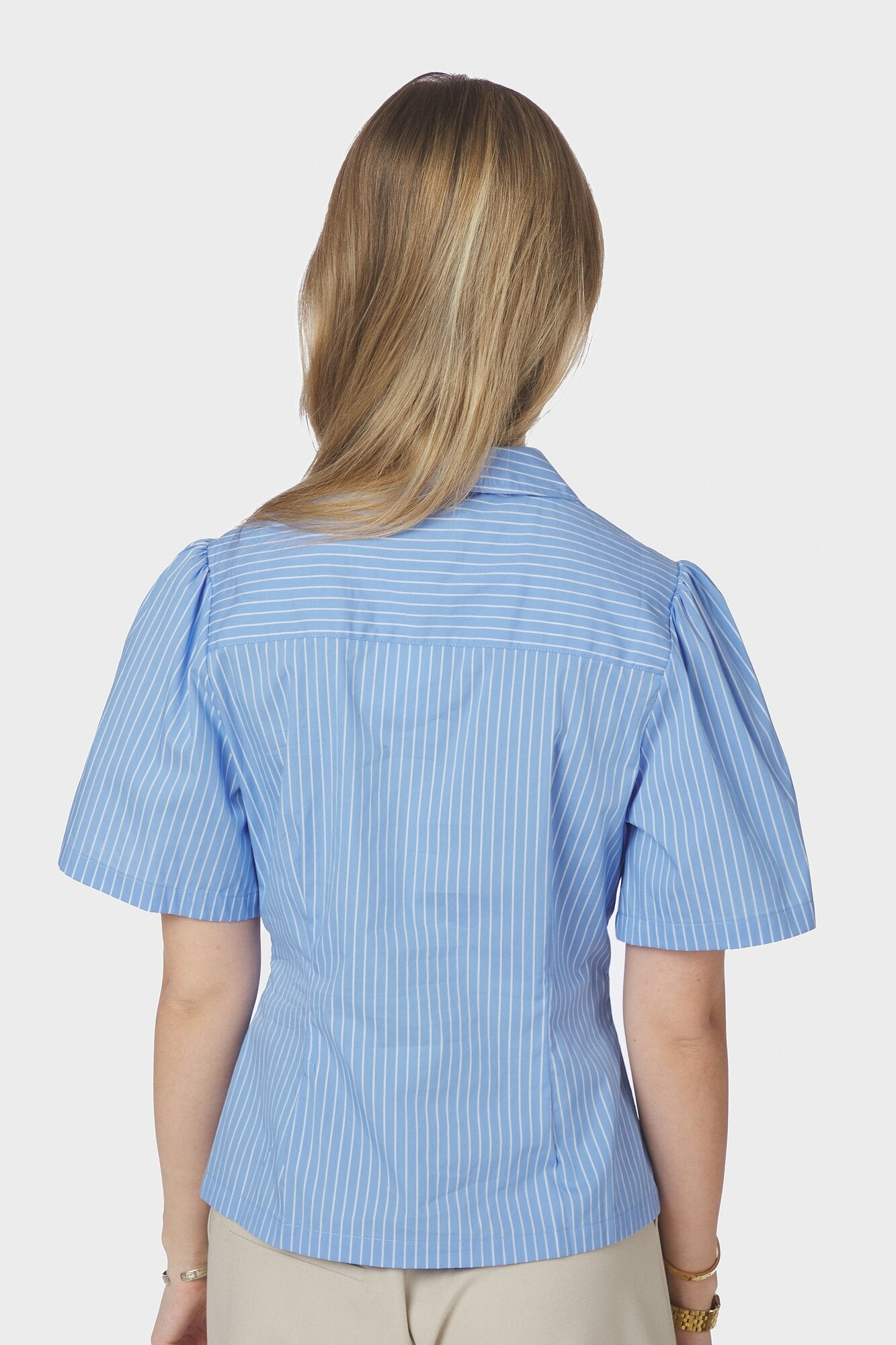 Balara Stripe Poplin kortærmet skjorte - lyseblå