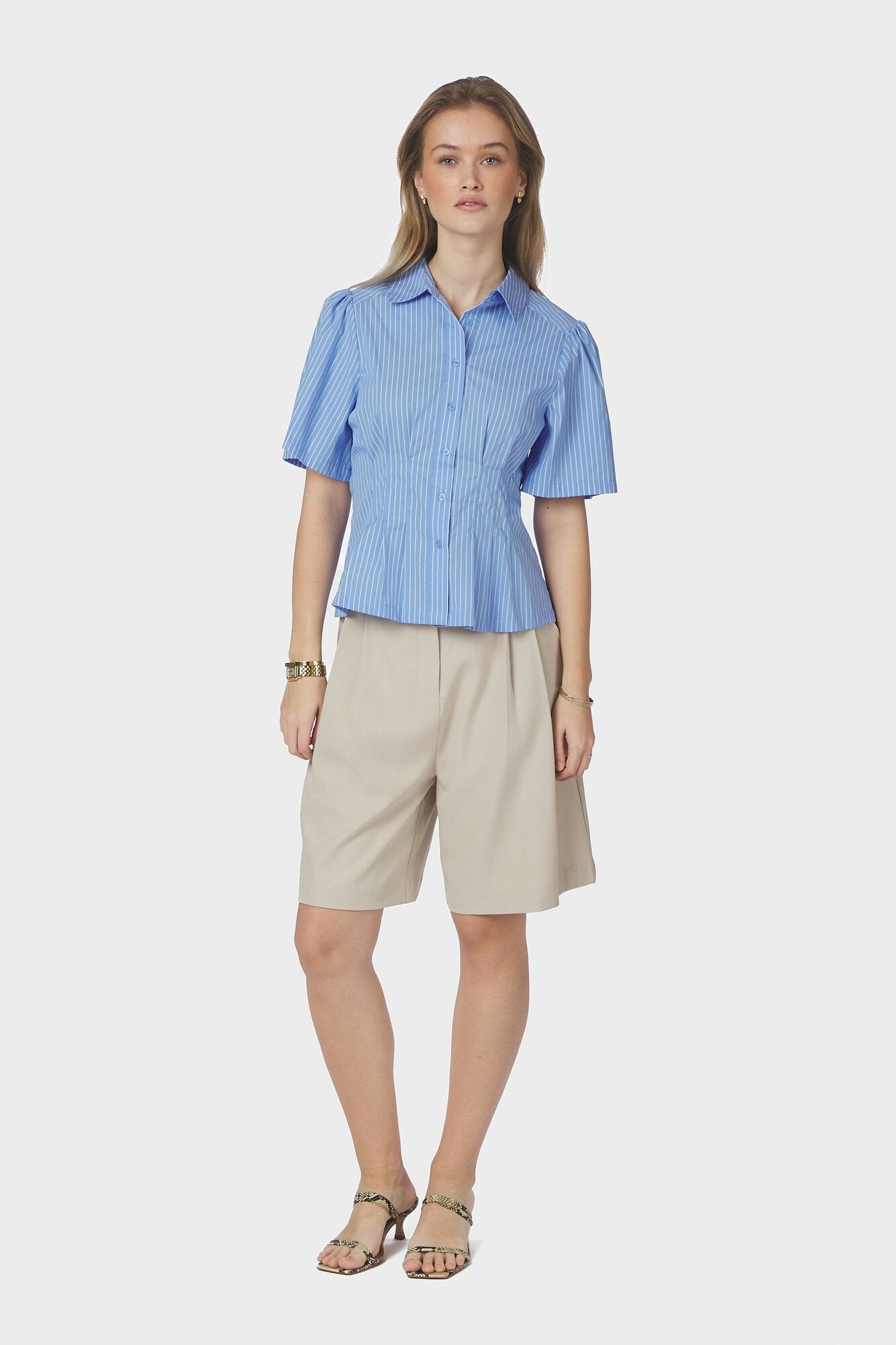 Balara Stripe Poplin kortærmet skjorte - lyseblå
