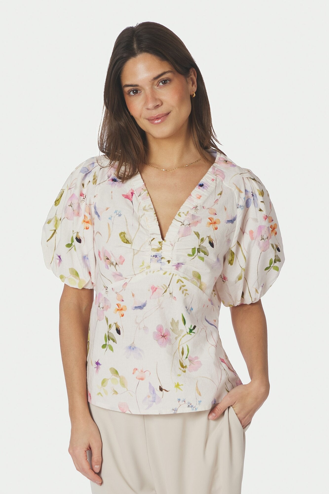 Irina Flower bluse - råhvid