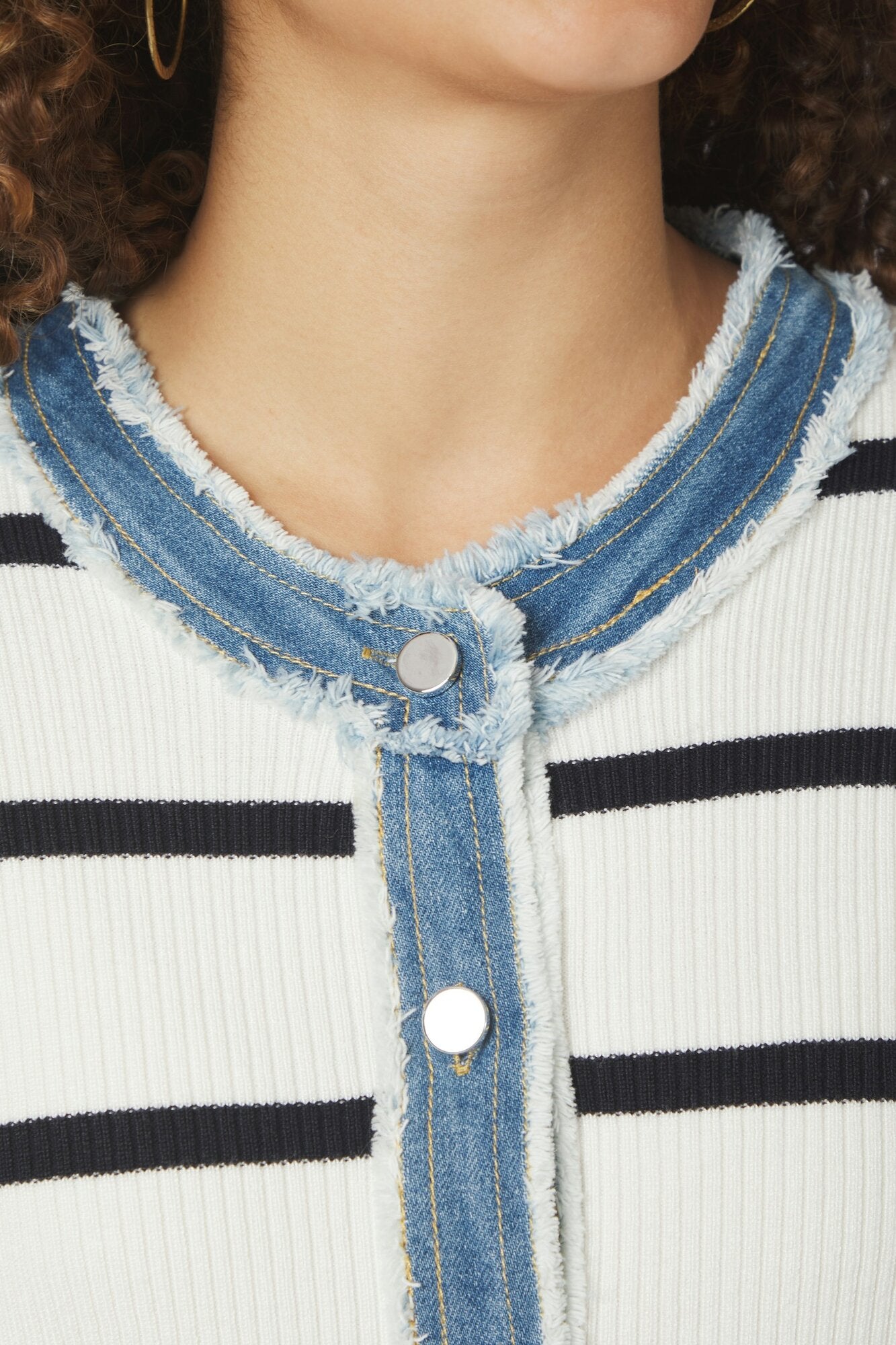 Zelma Stripe Denim cardigan - Off White