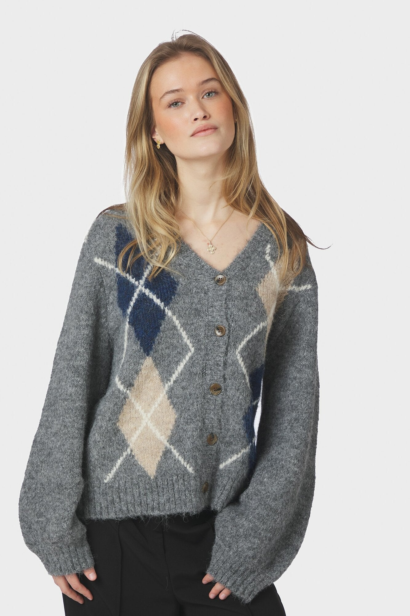 Beleney Small Check Fluff cardigan - Dark Grey