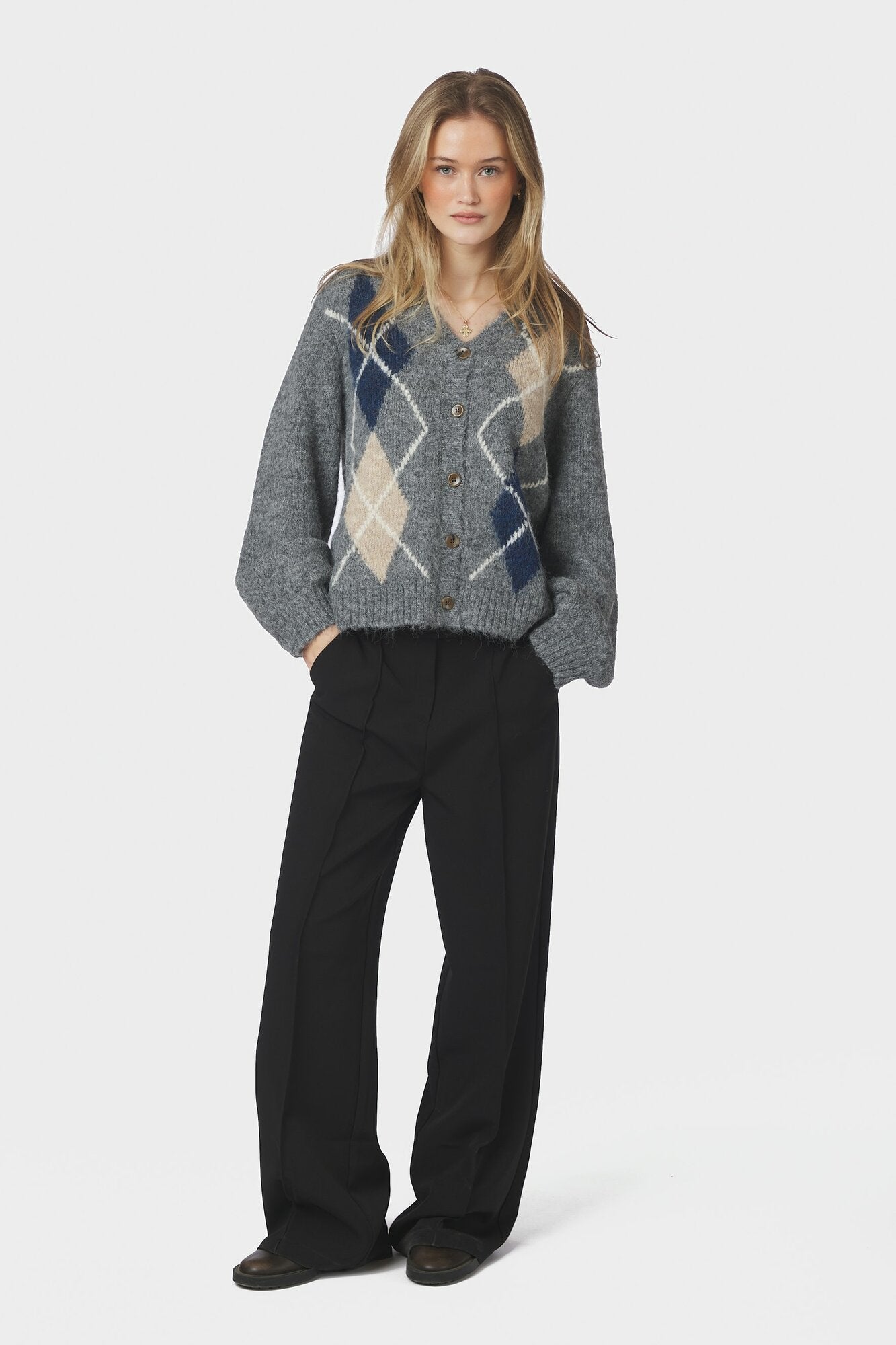Beleney Small Check Fluff cardigan - Dark Grey