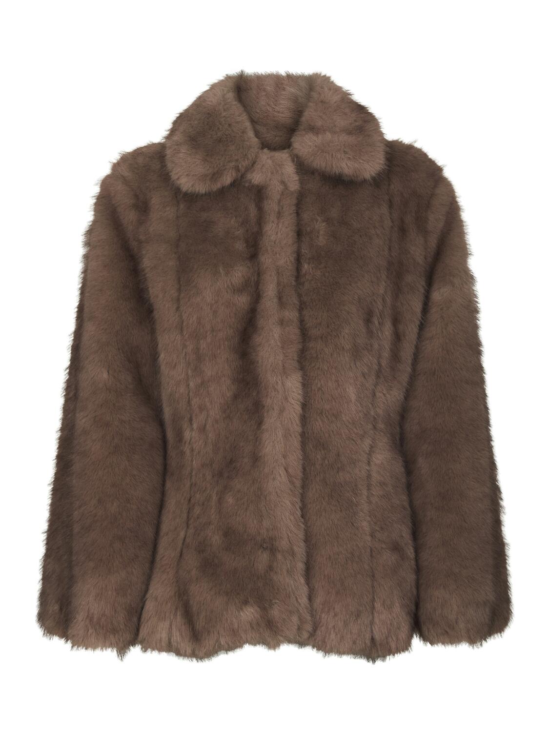 Ariella Faux Fur Peplum jakke – Warm Grey