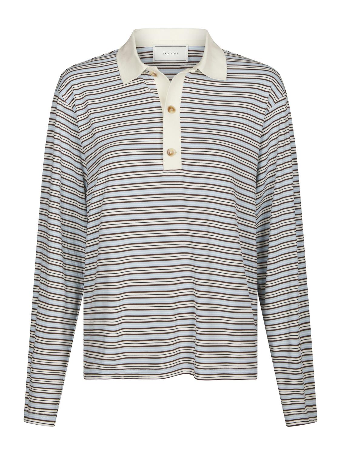 Lirenne Striped langærmet polotrøje - Light Blue