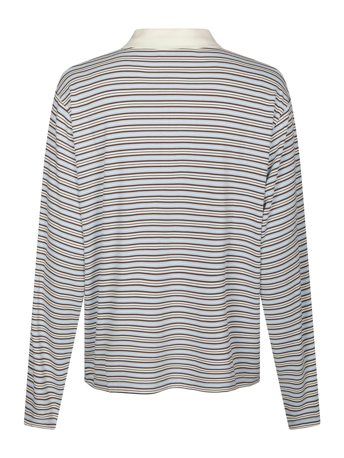 Lirenne Striped langærmet polotrøje - Light Blue