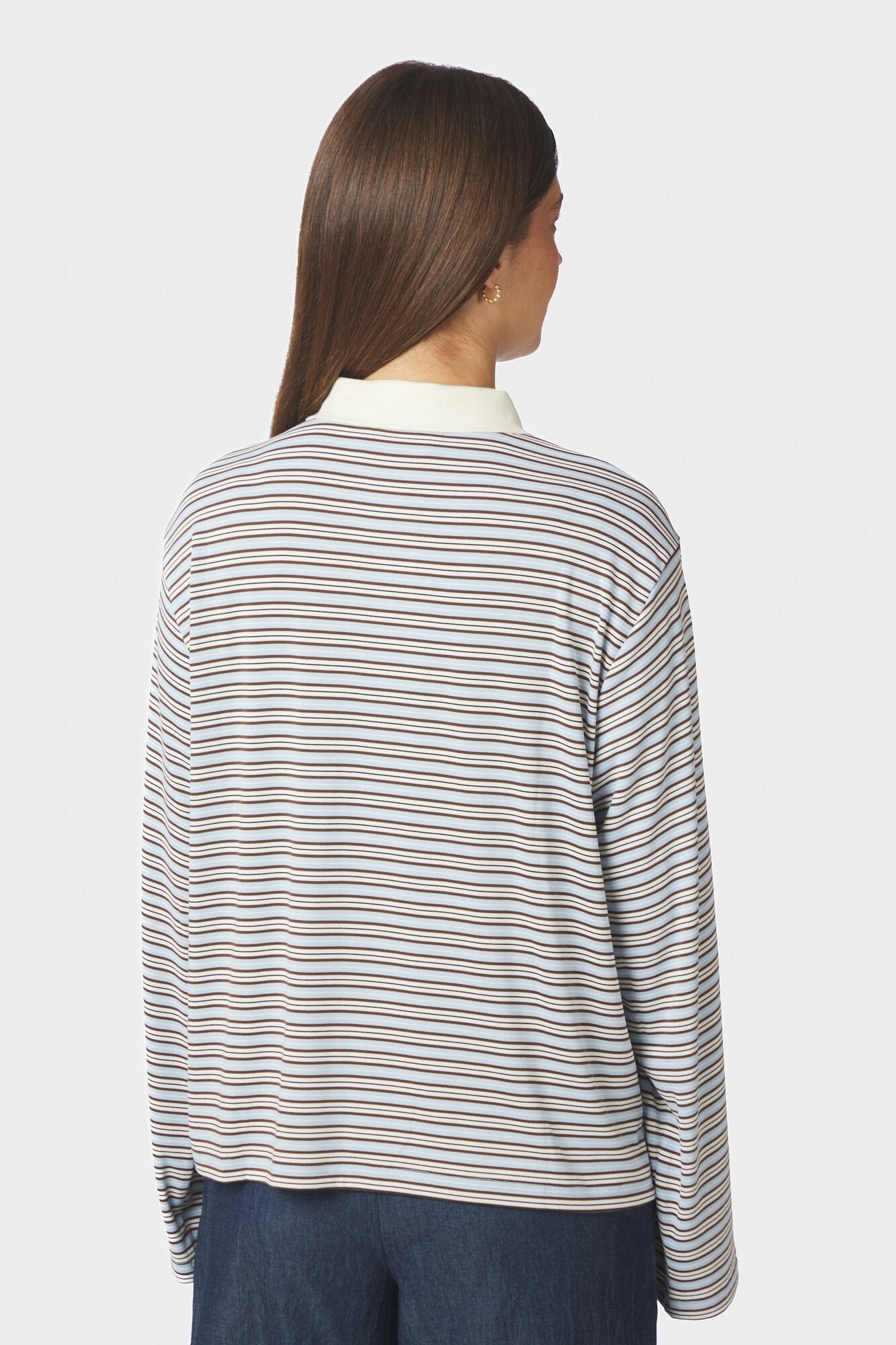 Lirenne Striped langærmet polotrøje - Light Blue