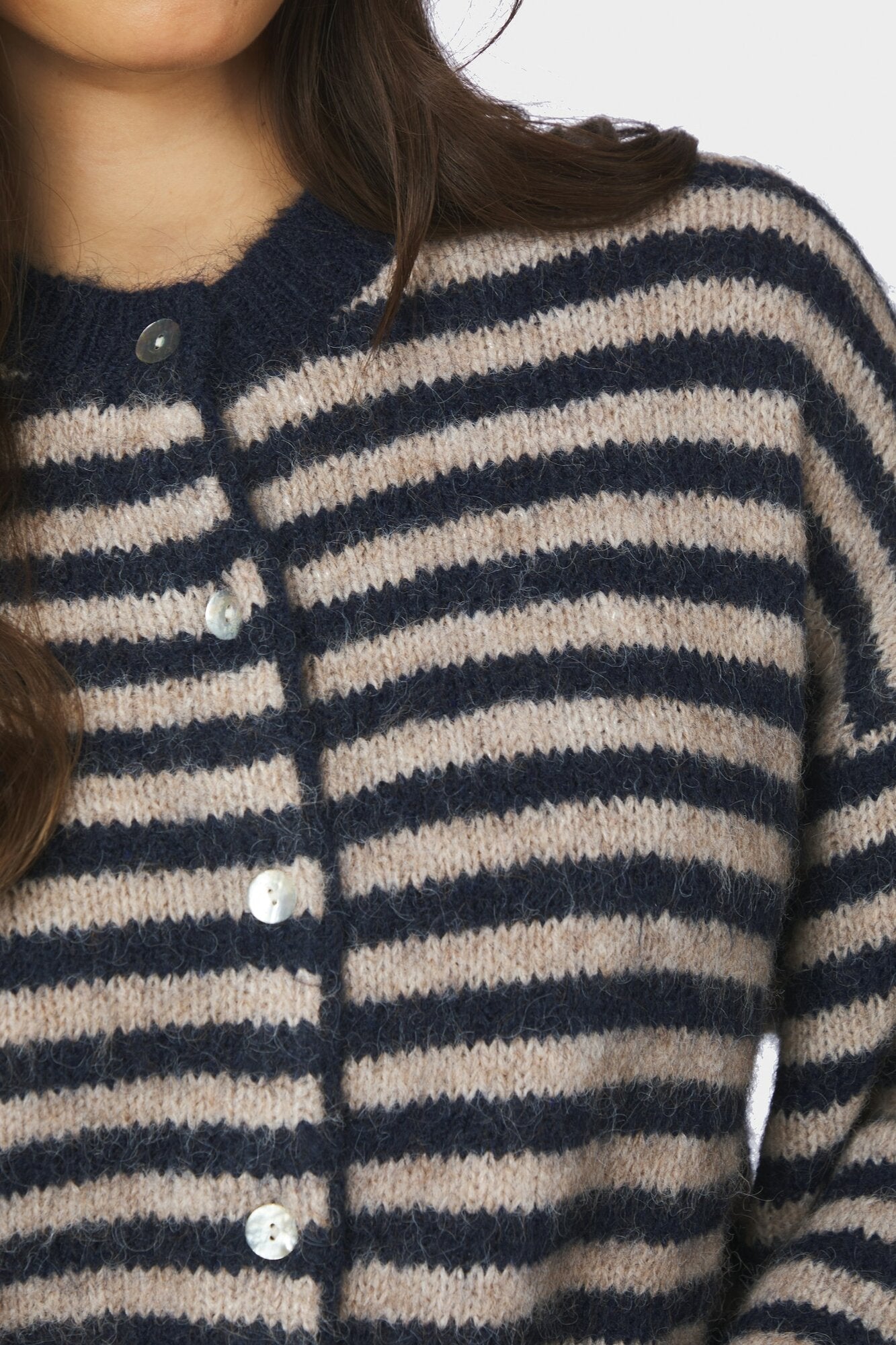 Isana Stripe Fluffy Knit cardigan – Navy Striped