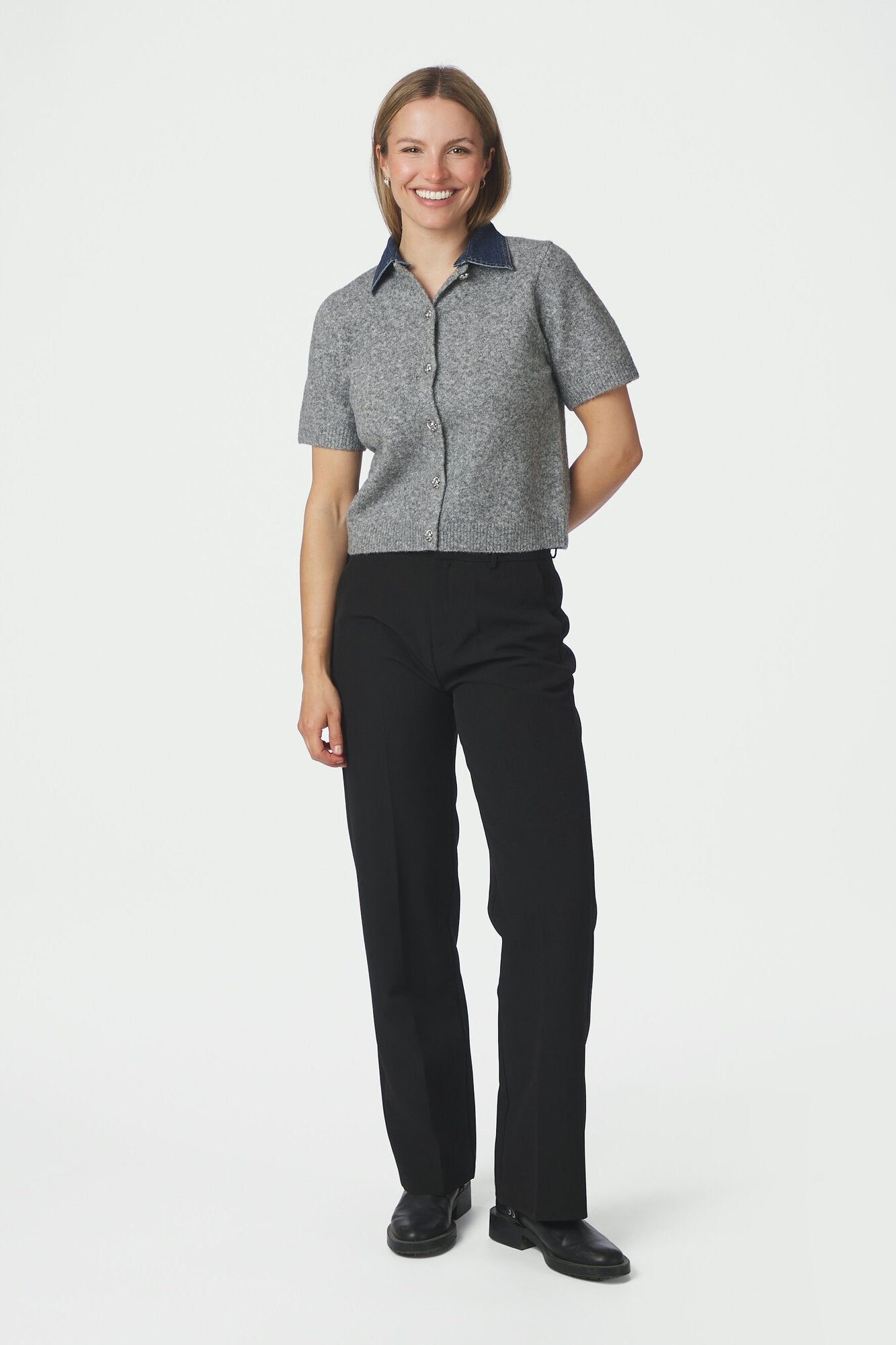 Amoria kortærmet cardigan - Grey Melange