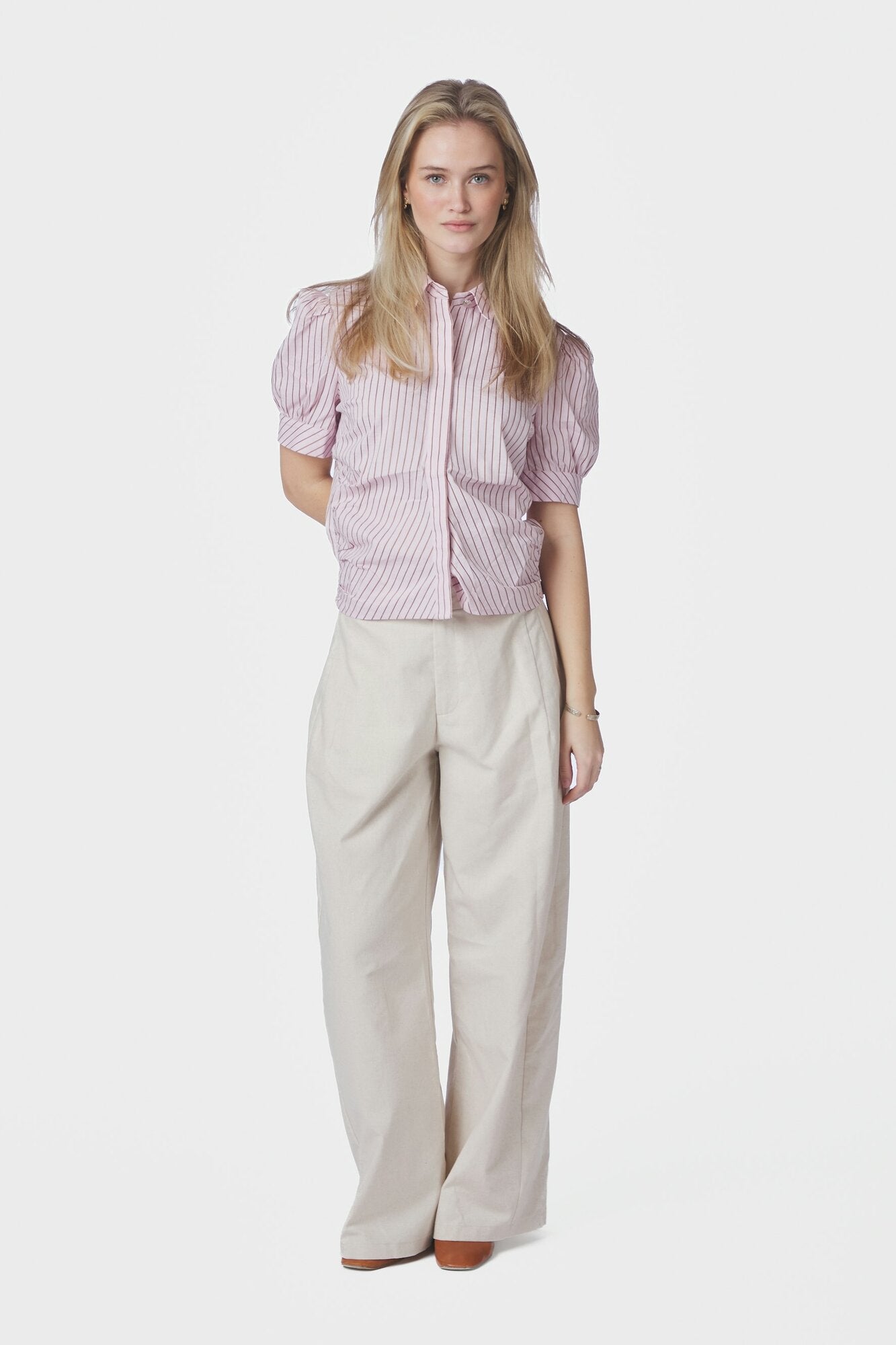 Frannie Structure Stripe kortærmet skjorte - Light Pink