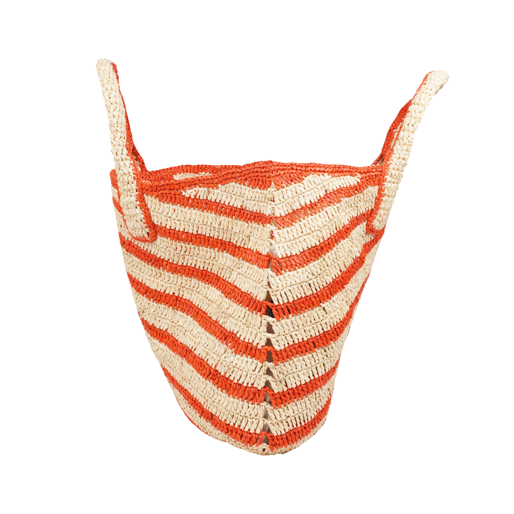 Cavone Striped Raffia håndtaske - Natural/Coral